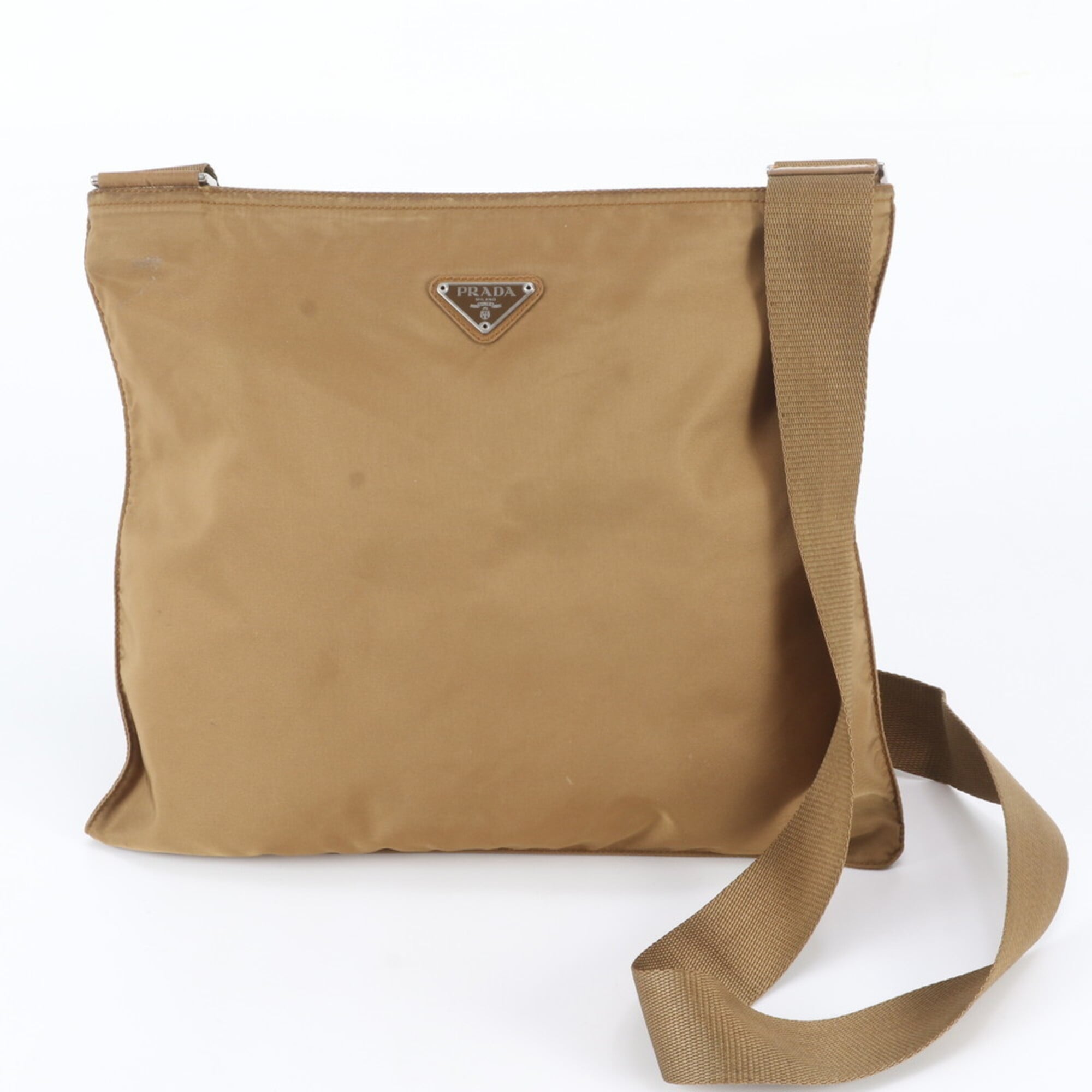Prada Brown Leather Nylon Messenger Bag Shoulder Bag (Pre-Owned)