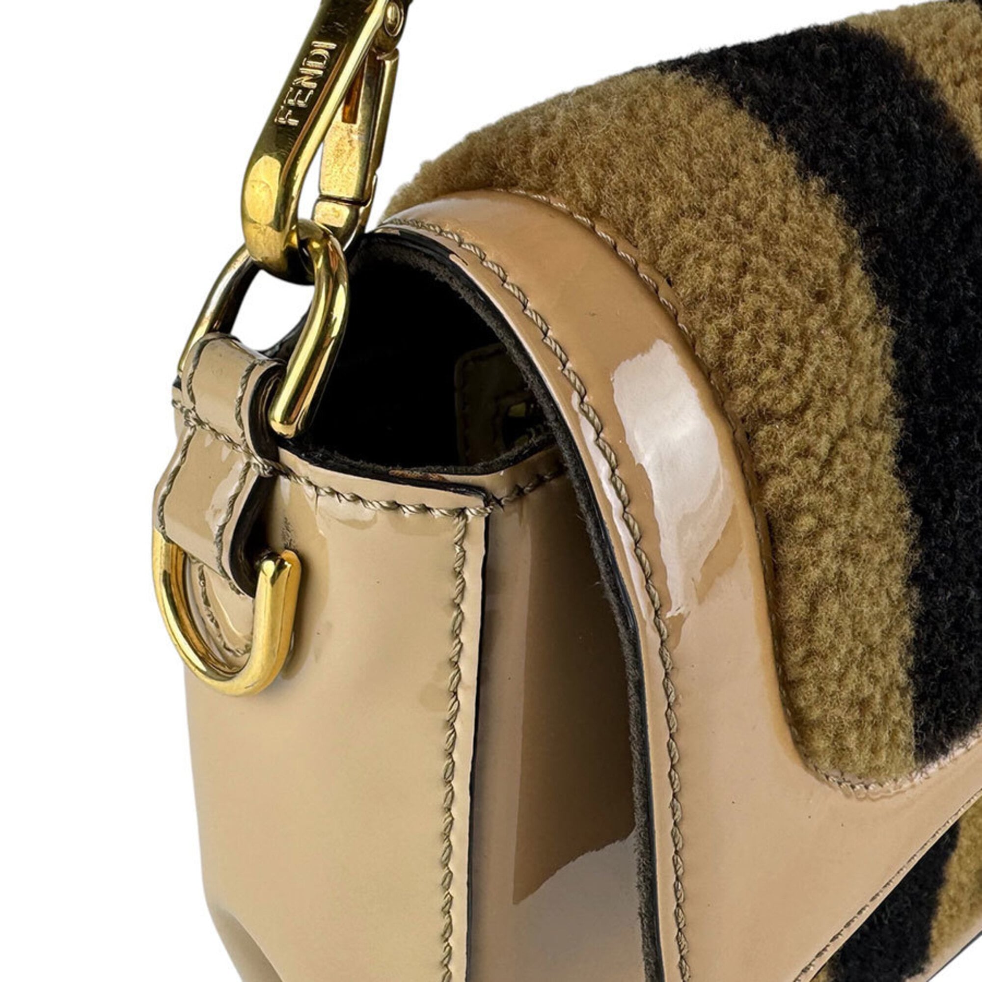 Fendi Beige Brown Patent Leather Handbag Shoulder Bag (Pre-Owned)