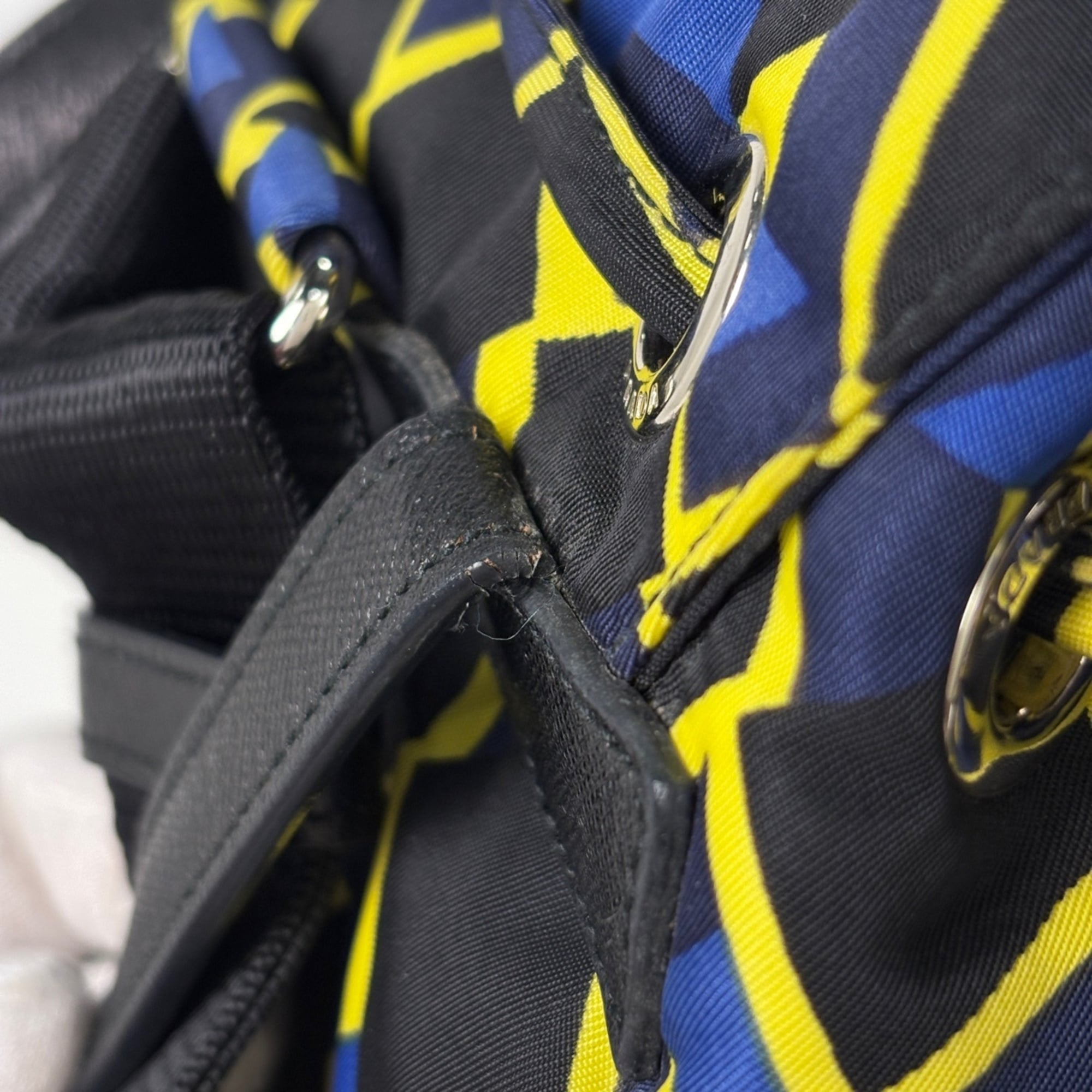 Prada Black Multi-Color Nylon Leather Backpack (Pre-Owned)