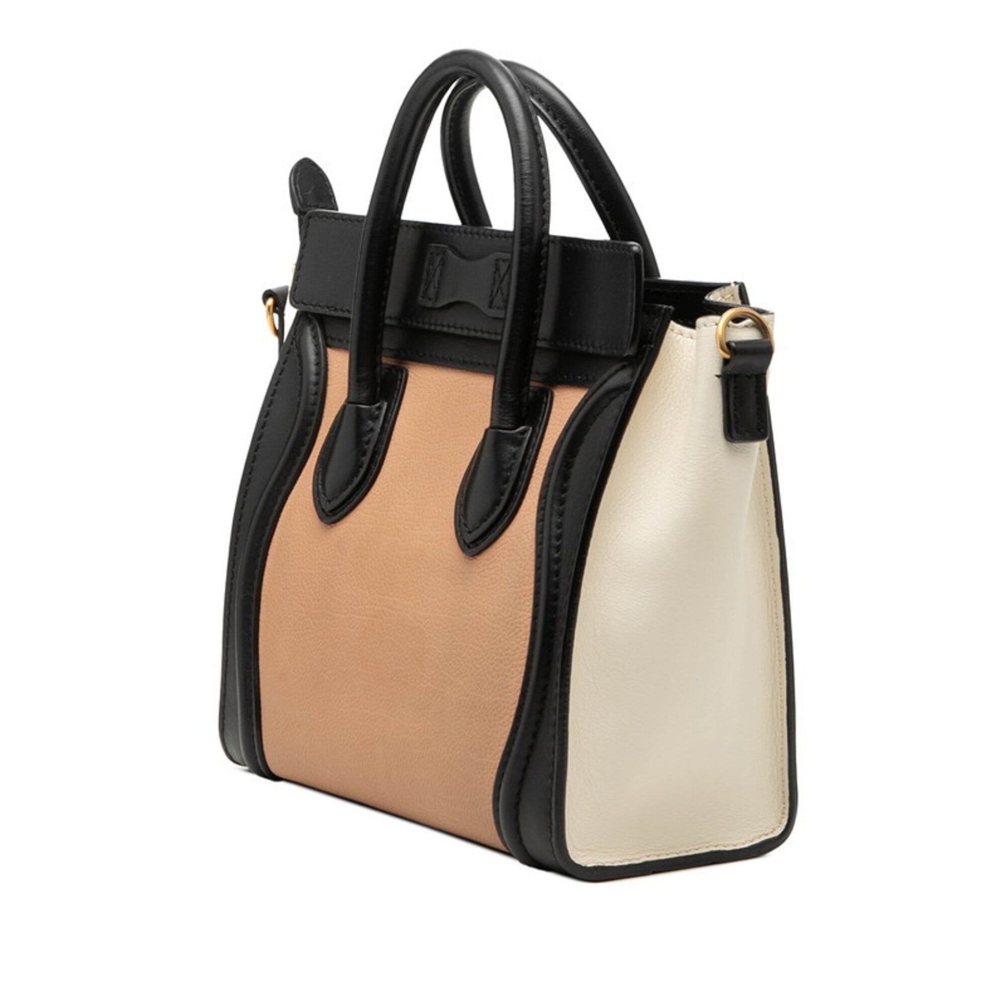 Celine Beige Black White Leather Handbag Shoulder Bag (Pre-Owned)