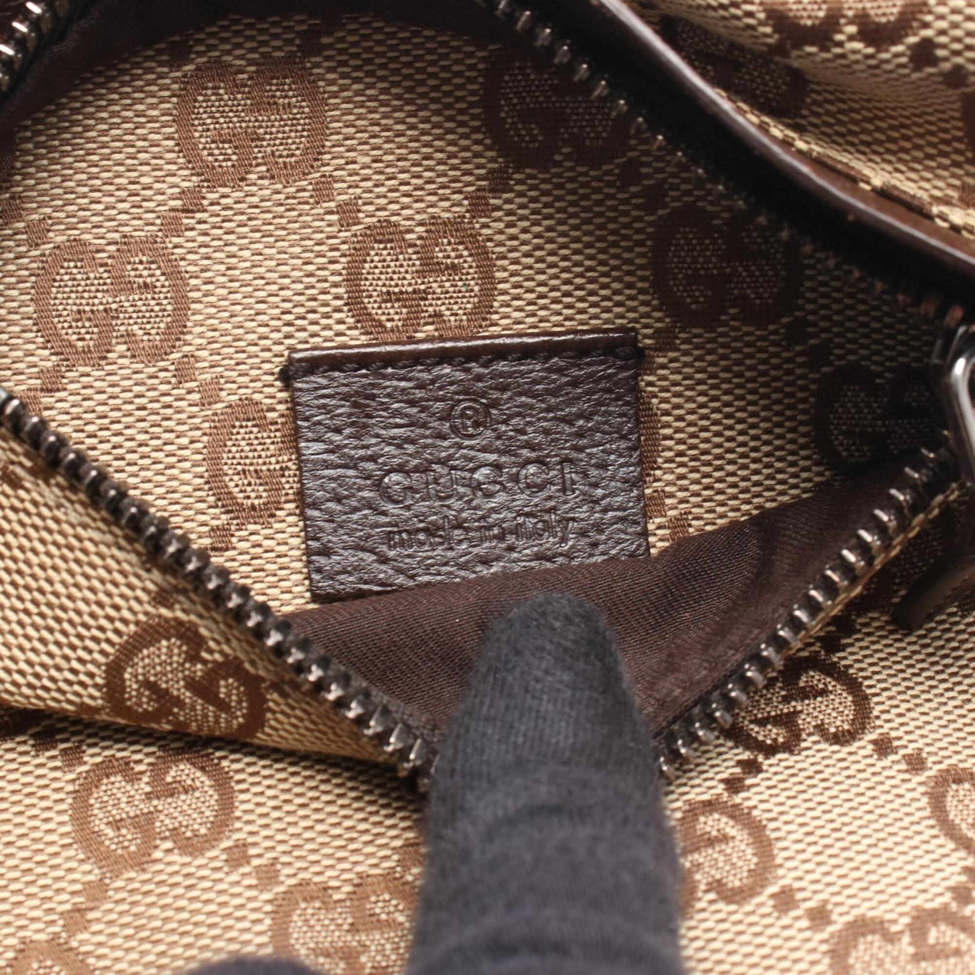 Gucci Beige Brown Canvas Leather Fanny Pack Handbag (Pre-Owned)