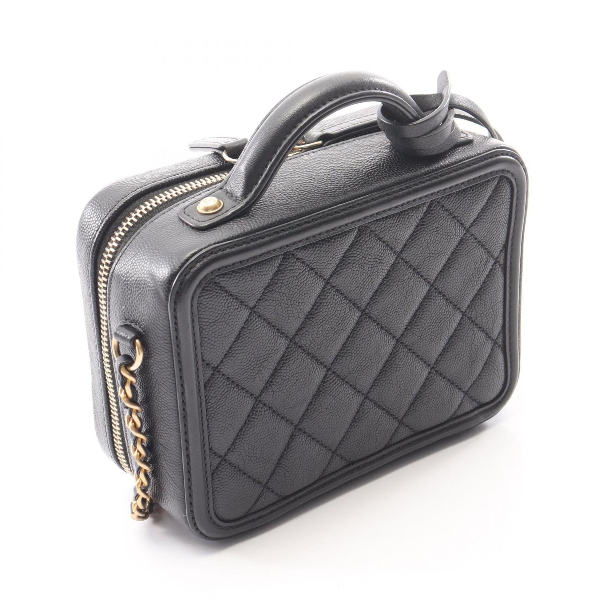 Chanel Black Grained Calfskin Leather Handbag Shoulder Bag Vanity Bag (Pre-Owned)