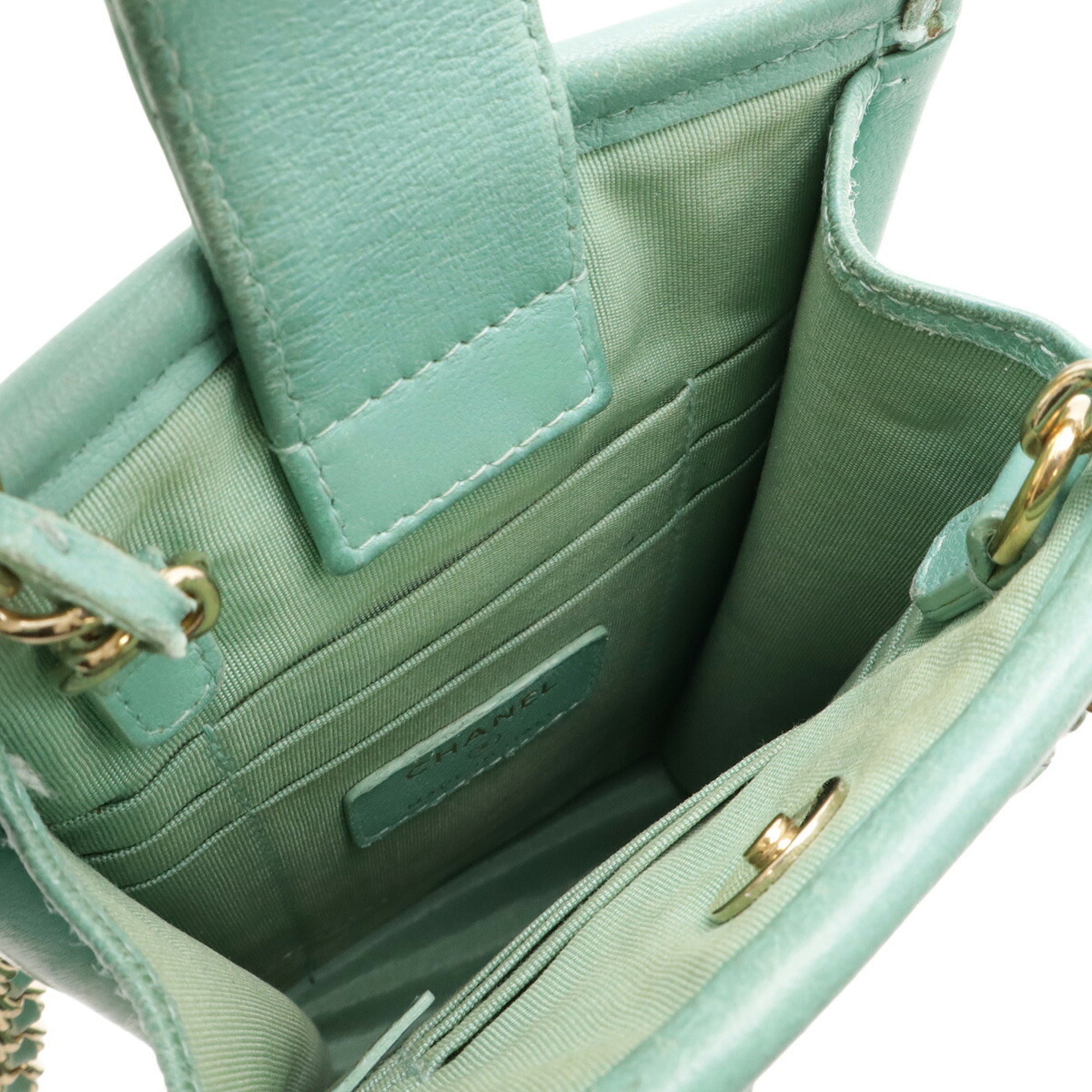 Chanel Blue Green Clear Multi-Color Tweed Vinyl Leather Shoulder Bag (Pre-Owned)