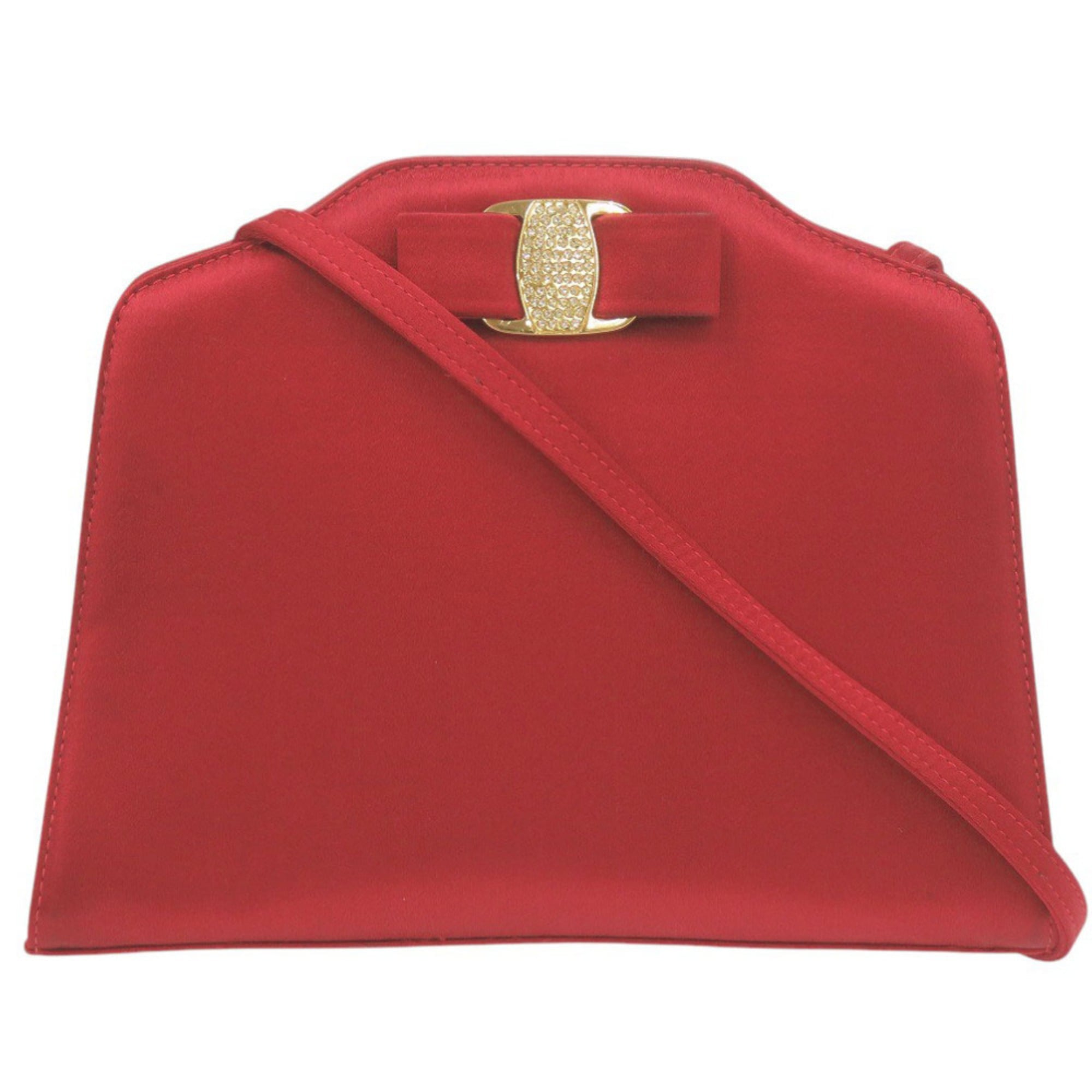 Salvatore Ferragamo Red Color Satin Shoulder Bag (Pre-Owned)