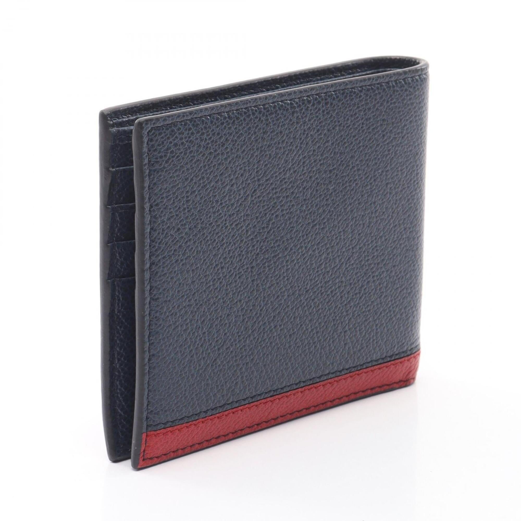 Prada Navy Red Color Leather Wallet (Bi-Fold) (Pre-Owned)