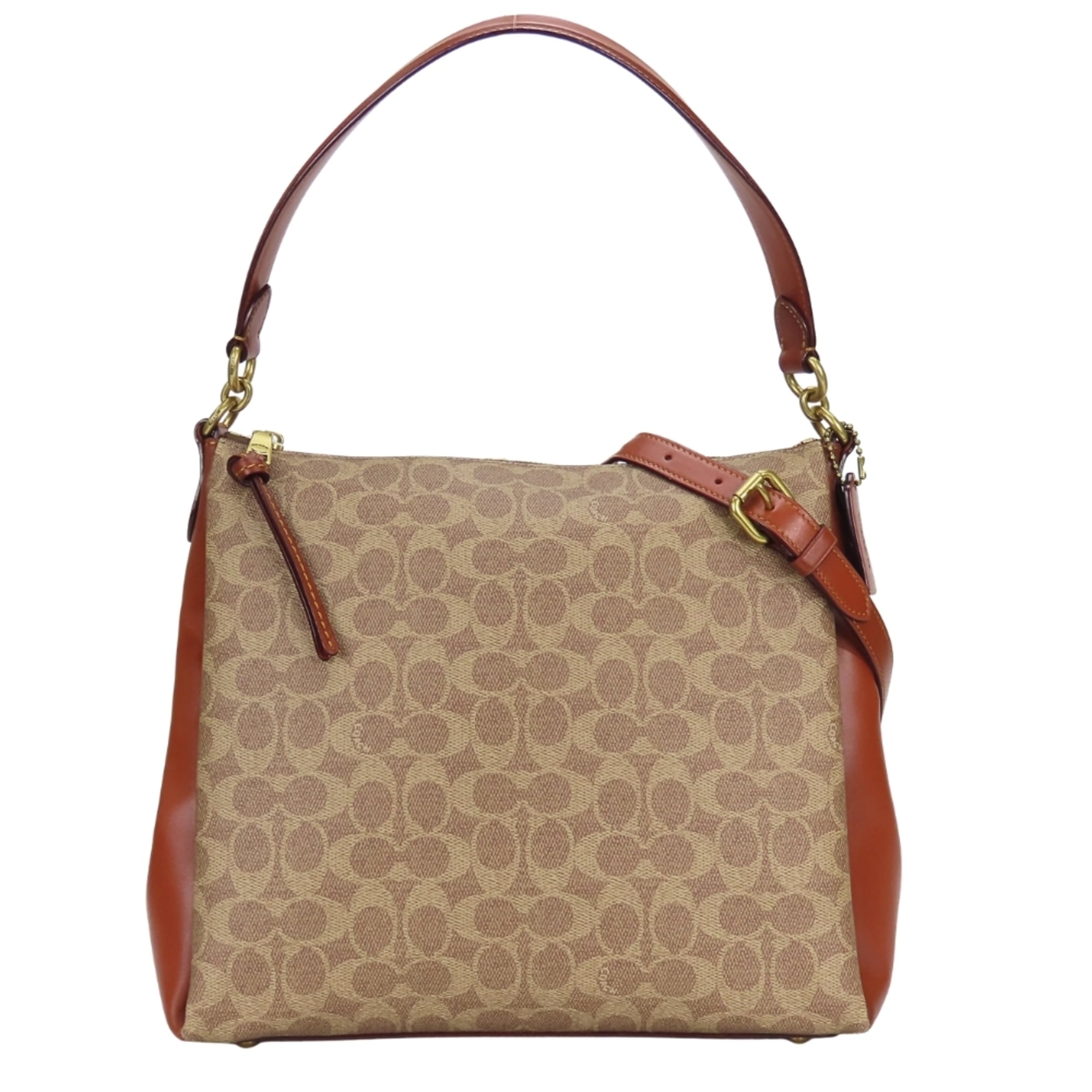 Coach Signature Beige Brown Pvc Leather Shoulder Bag (Pre-Owned)