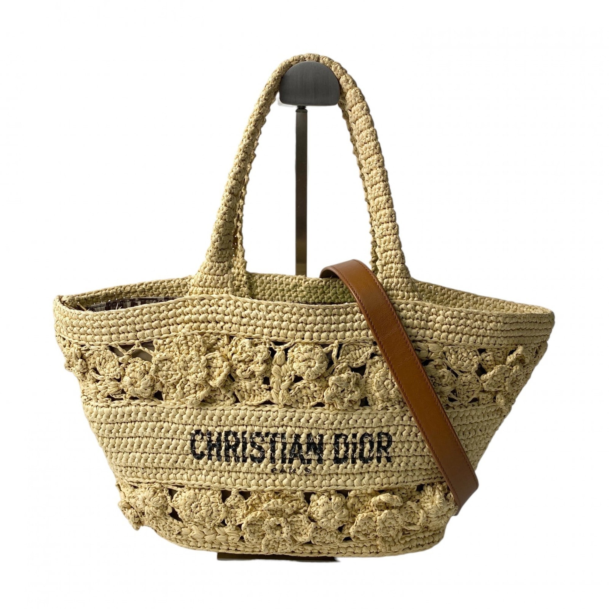 Christian Dior Beige Raffia Handbag Shoulder Bag (Pre-Owned)