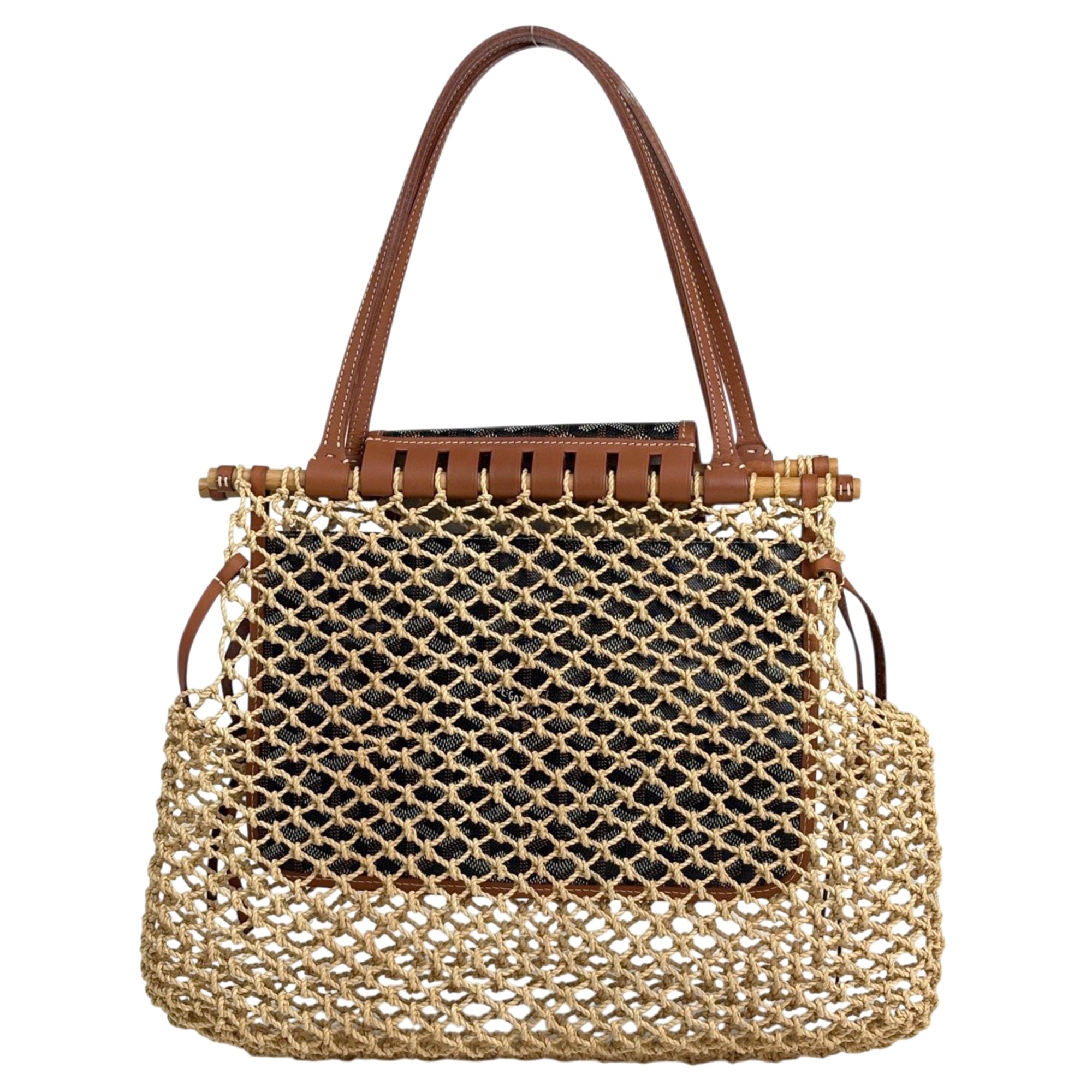 Goyard Beige Black Brown Raffia Coated Canvas Leather Shoulder Bag (Pre-Owned)