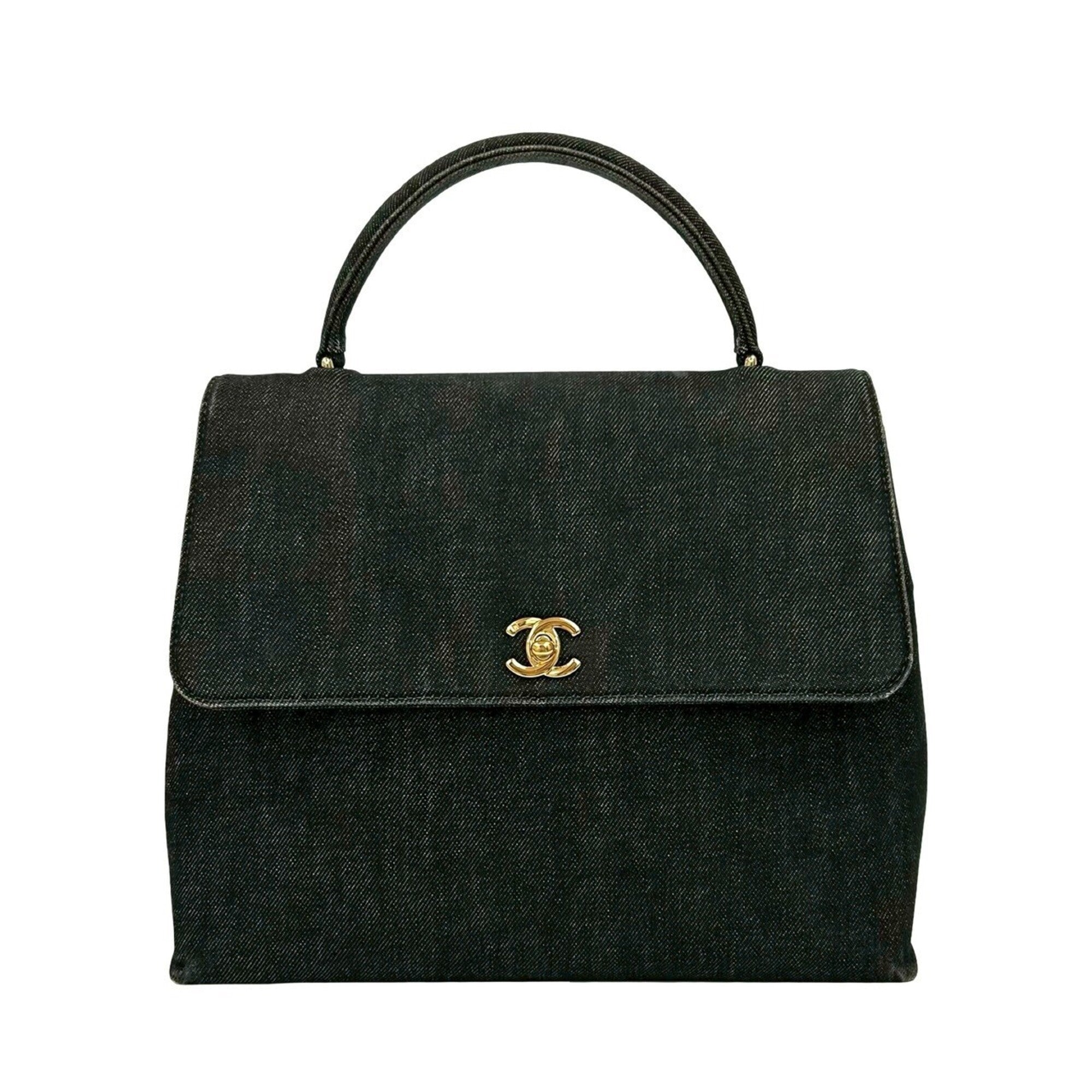 Chanel Black Cotton Leather Handbag Tote Bag (Pre-Owned)