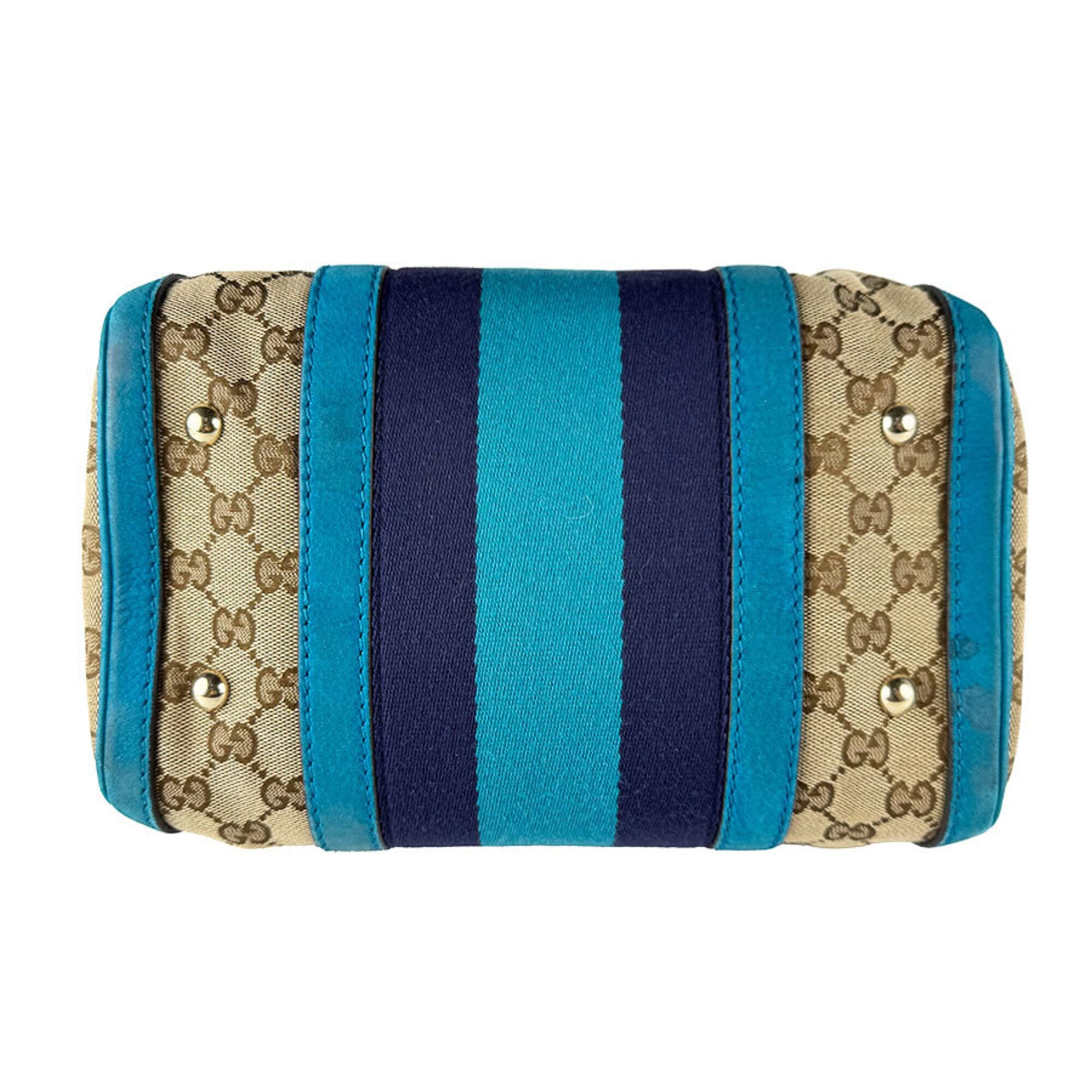 Gucci Brown Turquoise Gg Canvas Leather Handbag Shoulder Bag (Pre-Owned)