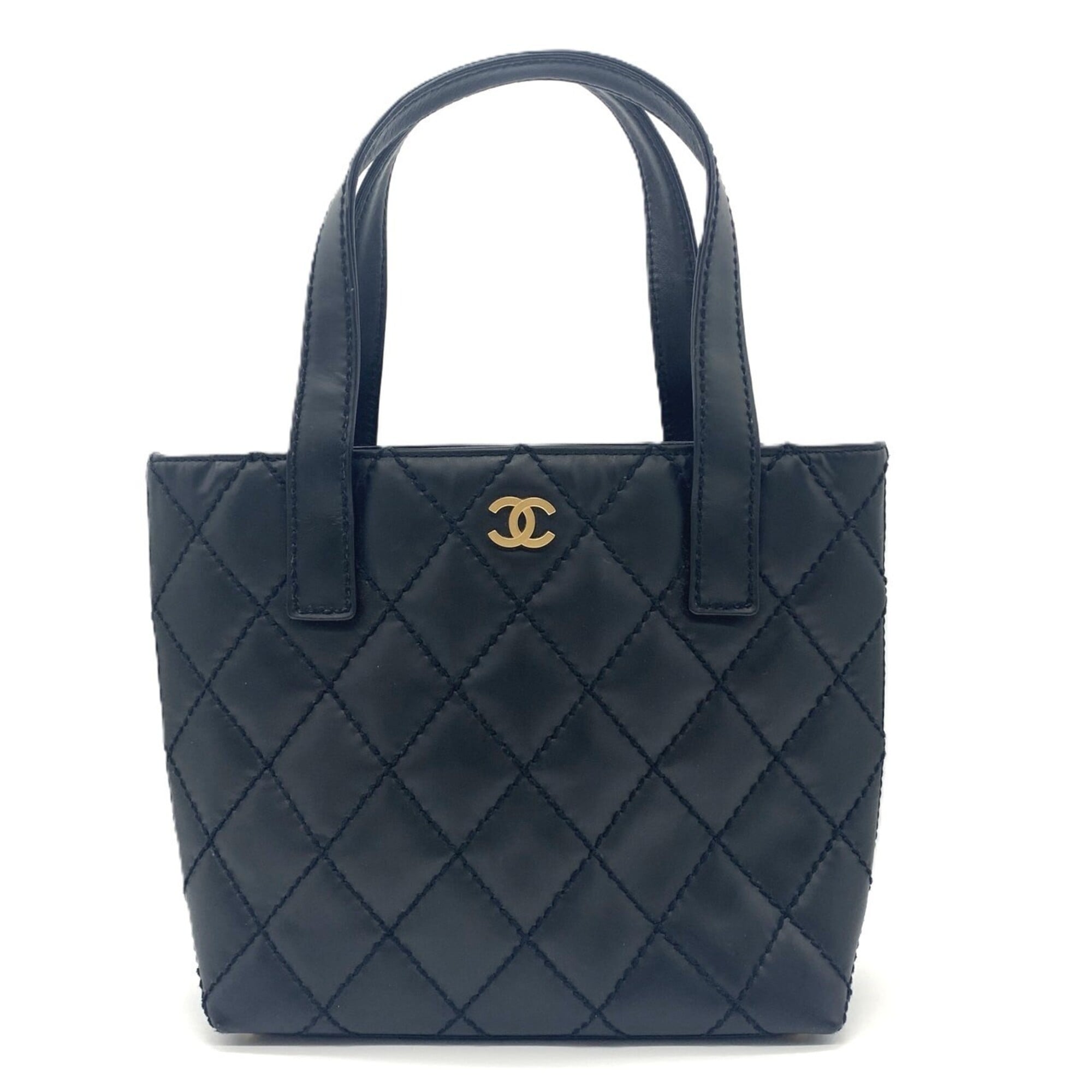 Chanel Wild Stitch Black Leather Handbag Tote Bag (Pre-Owned)