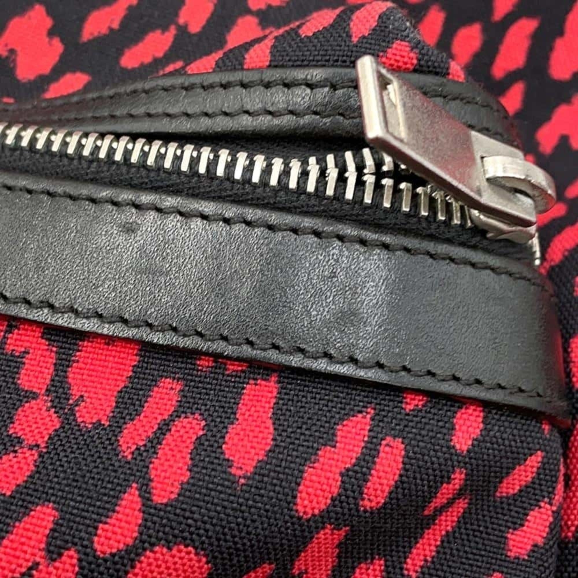 Saint Laurent Black Red Color Canvas Leather Backpack (Pre-Owned)