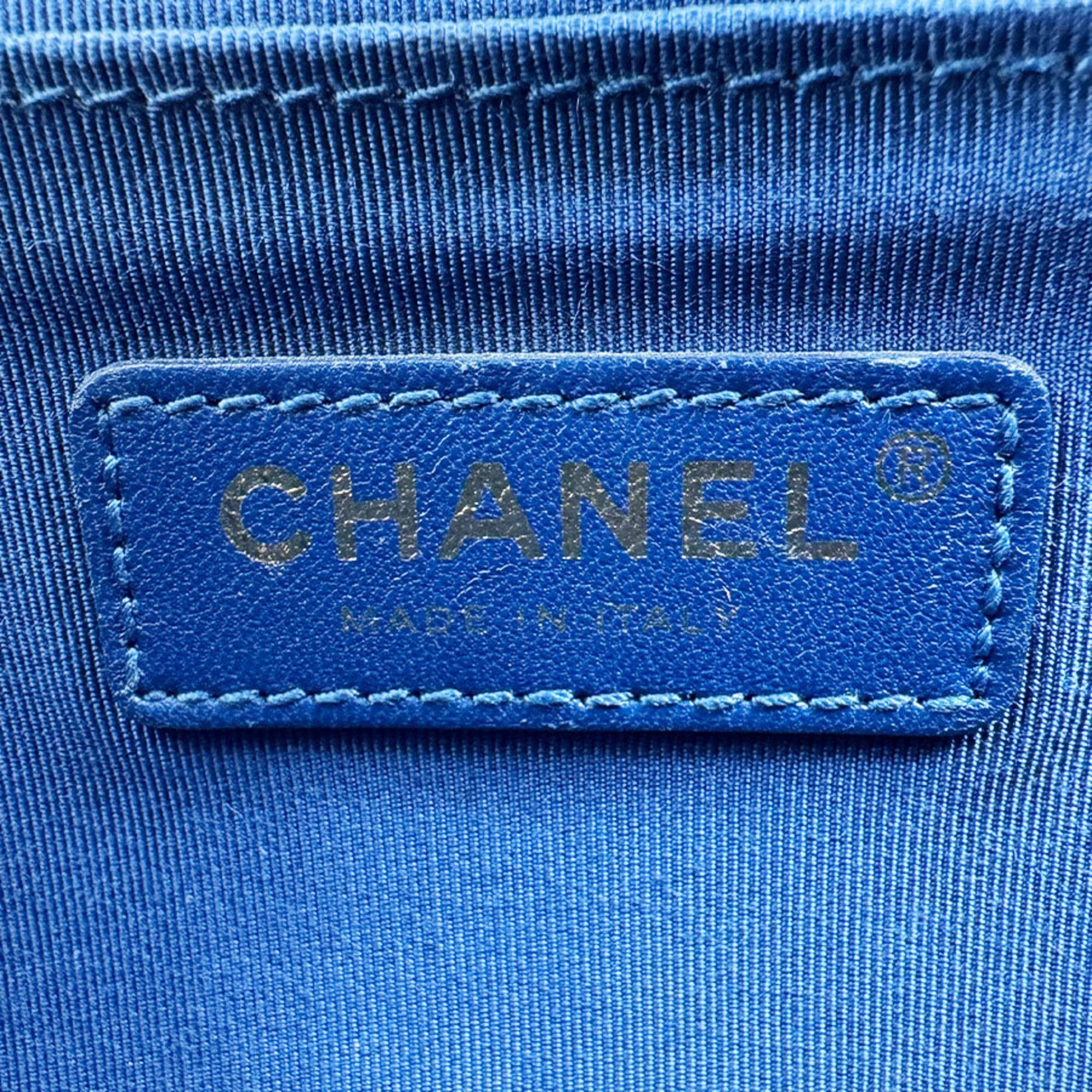 Chanel Beige Blue Brown Grained Calfskin Shoulder Bag (Pre-Owned)