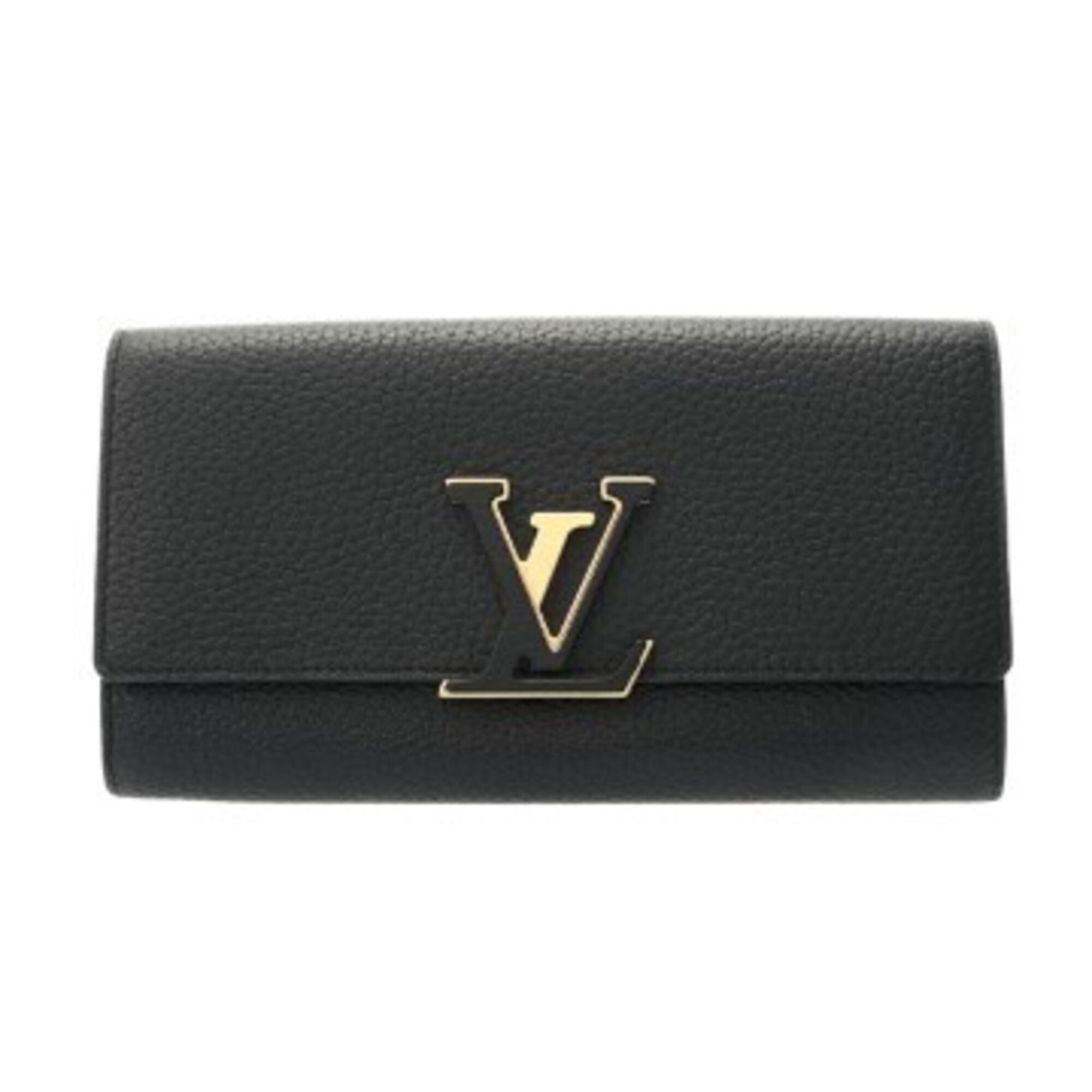 Louis Vuitton Noir Leather Long Wallet (Bi-Fold) (Pre-Owned)