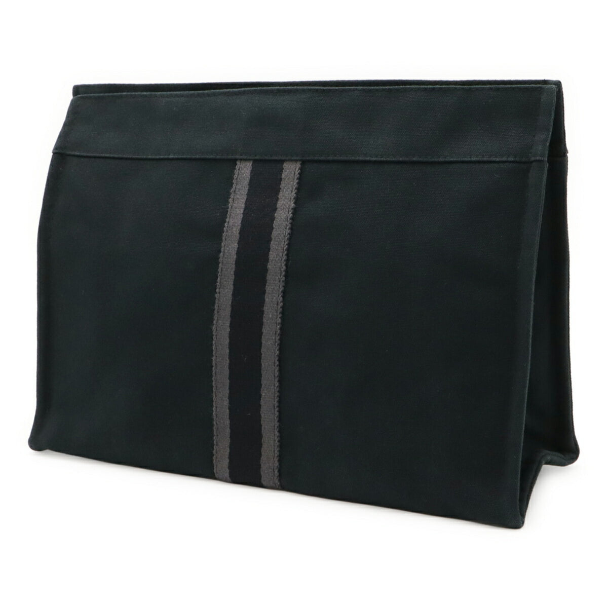 Hermes Black Gray Canvas Leather Clutch Bag (Pre-Owned)