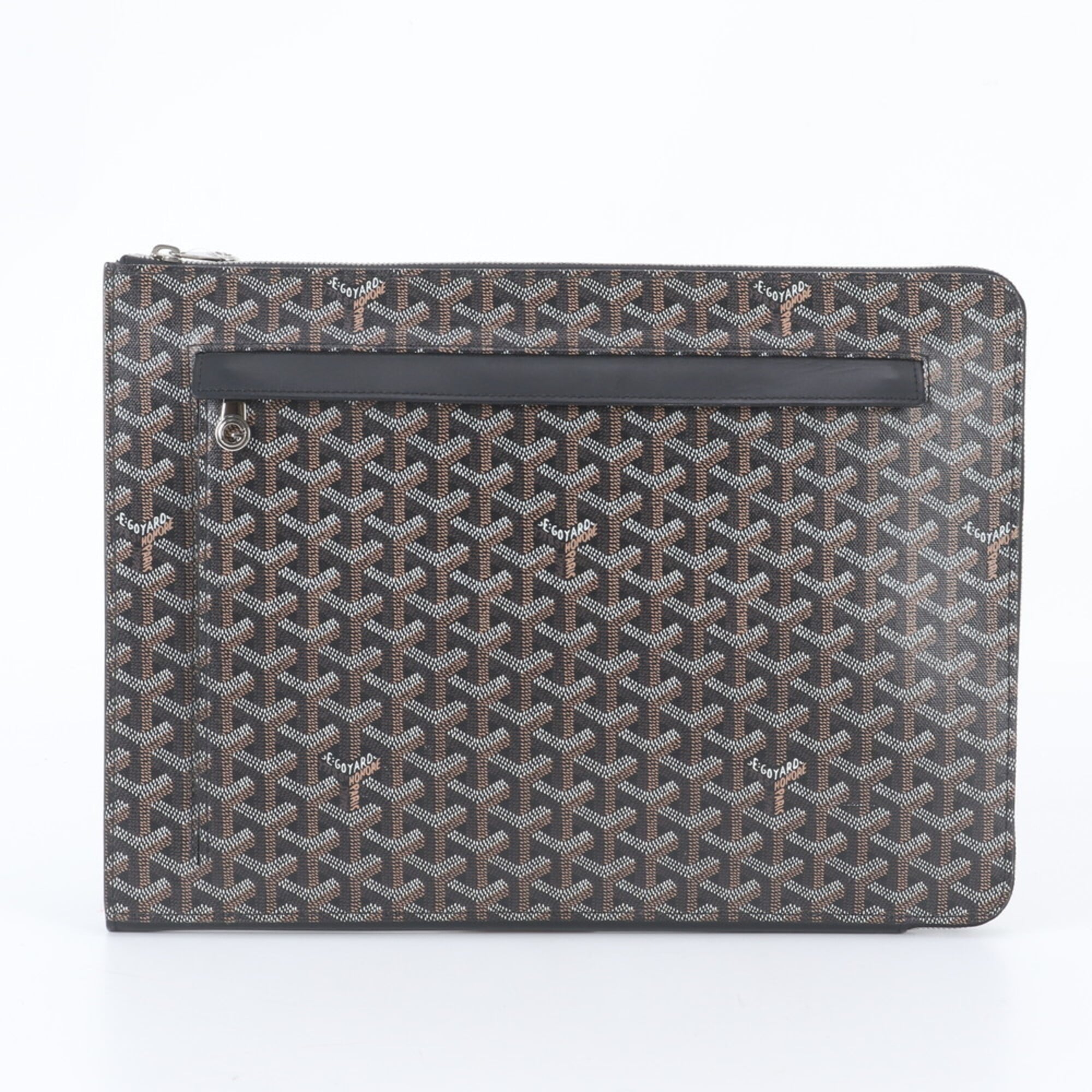 Goyard Black Brown White Leather Coated Canvas Clutch Bag Pouch (Pre-Owned)