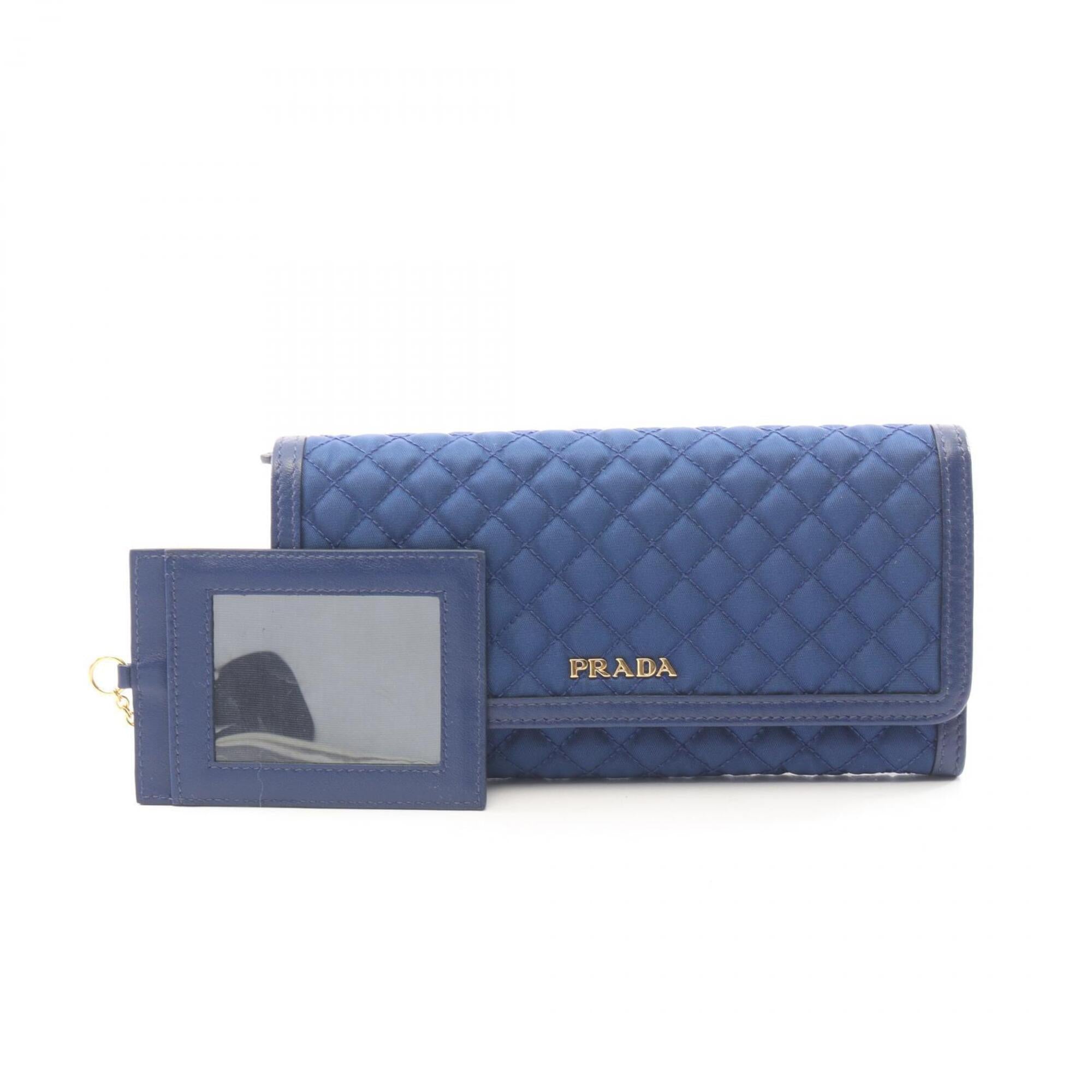 Prada Blue Nylon Leather Long Wallet (Bi-Fold) (Pre-Owned)