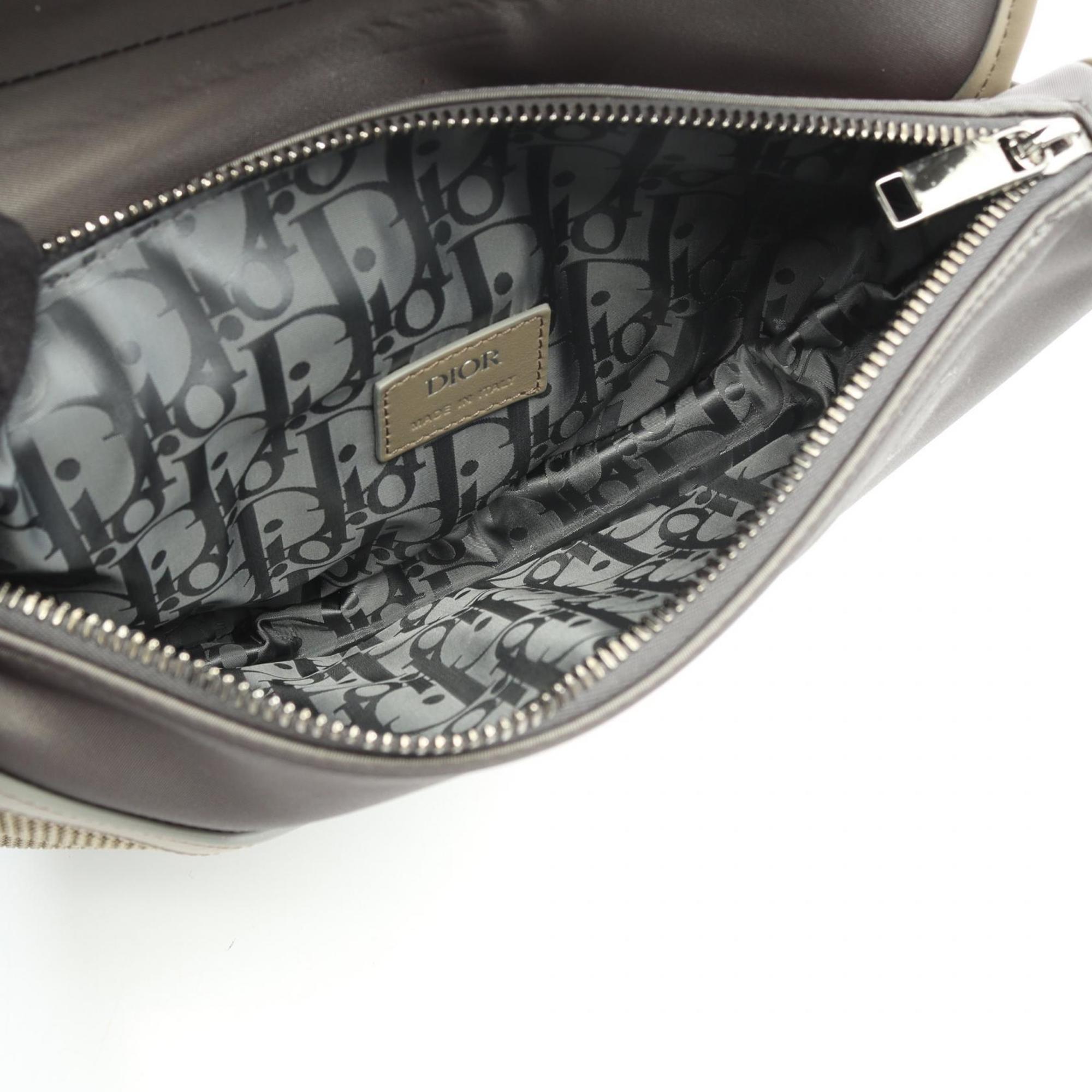 Christian Dior Beige Gray Nylon Leather Rubber Fanny Pack Handbag Saddle Bag (Pre-Owned)