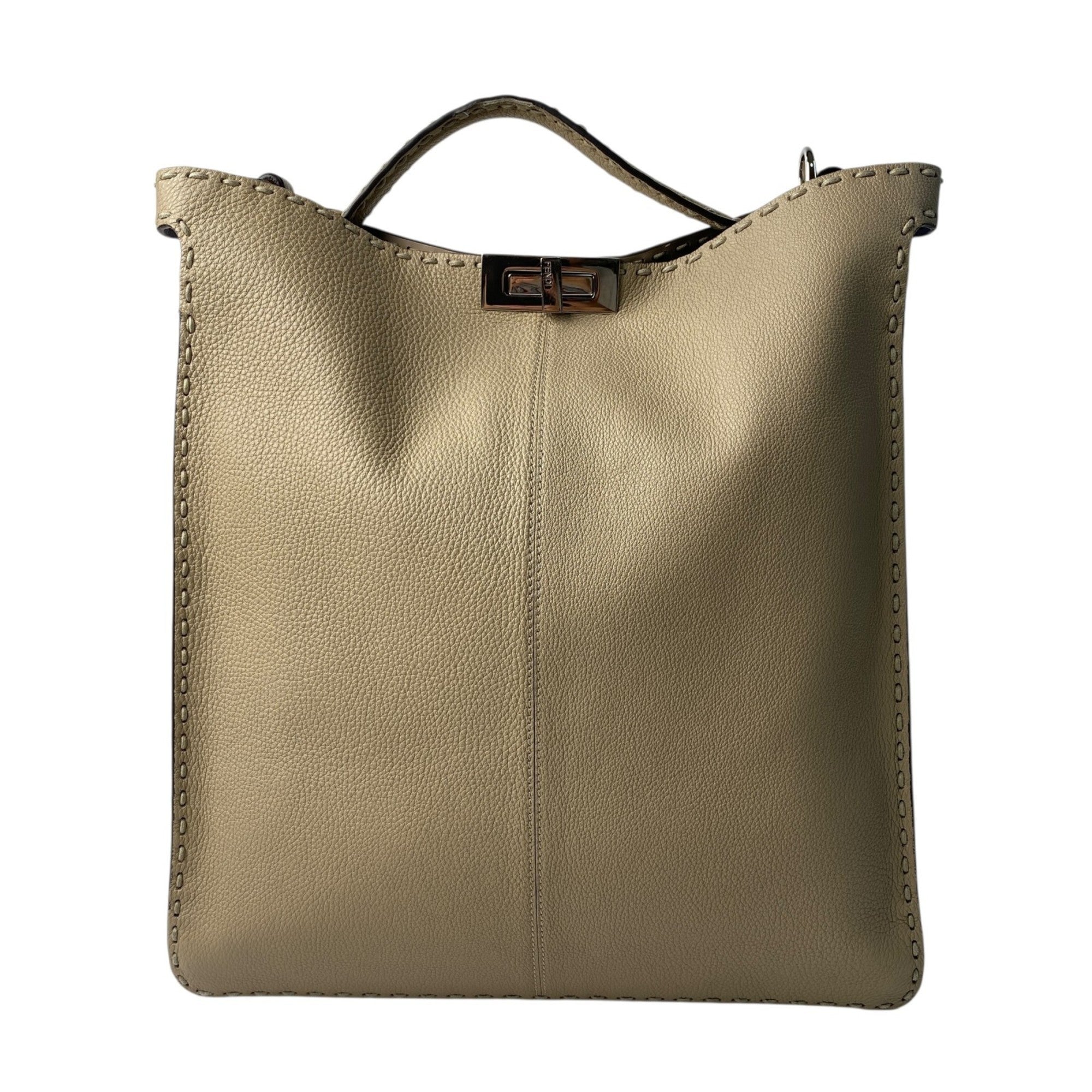 Fendi Beige Leather Shoulder Bag Tote Bag (Pre-Owned)