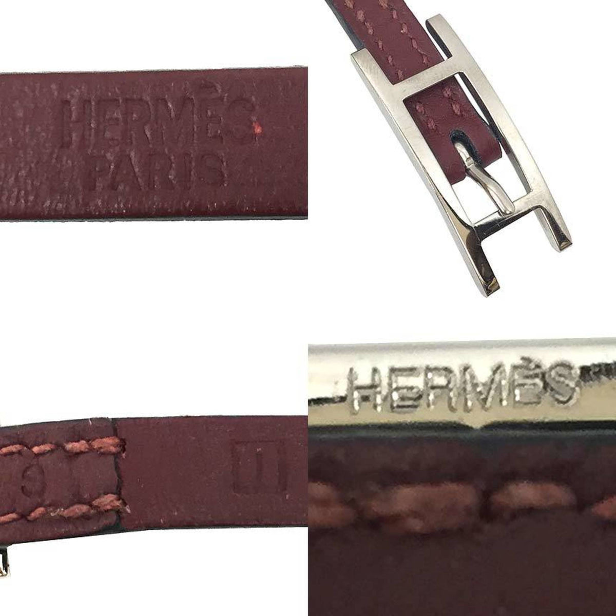 Hermes Hapi Rouge H Leather Charm Bracelet (Pre-Owned)
