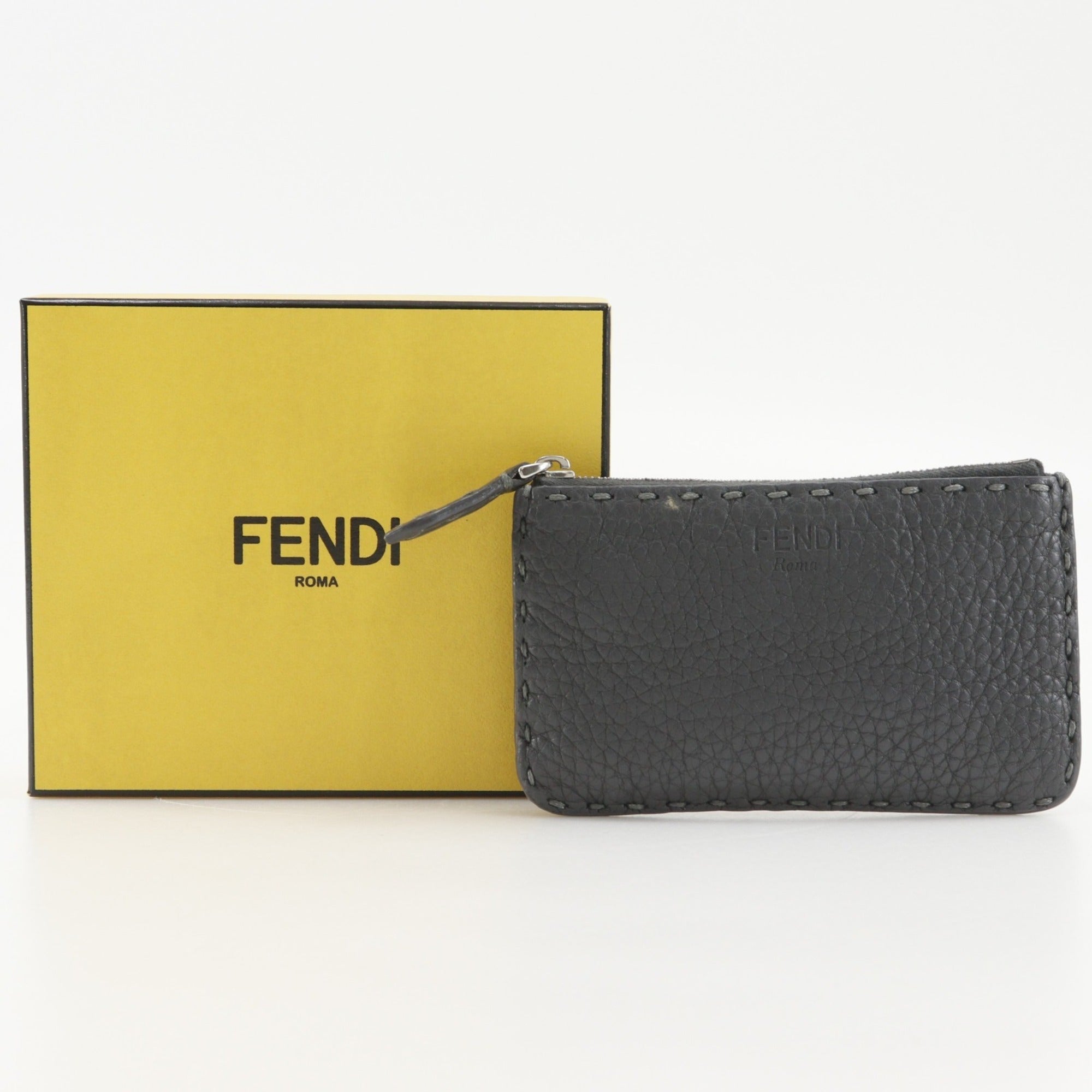 Fendi Selleria Gray Leather Coin Purse/Coin Case (Pre-Owned)