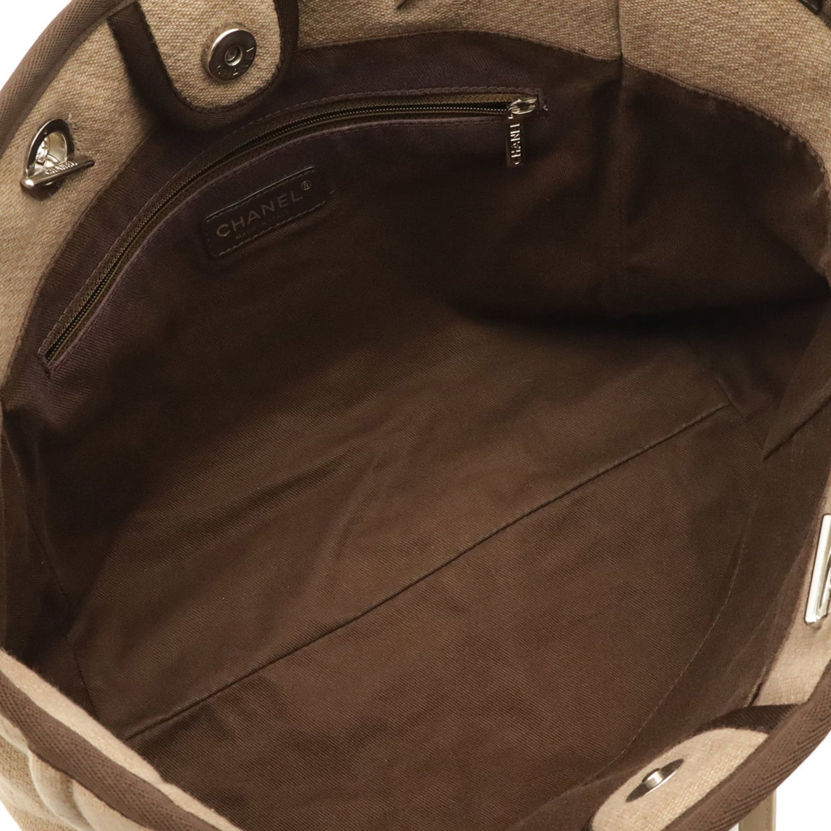 Chanel Beige Brown Canvas Shoulder Bag Tote Bag (Pre-Owned)