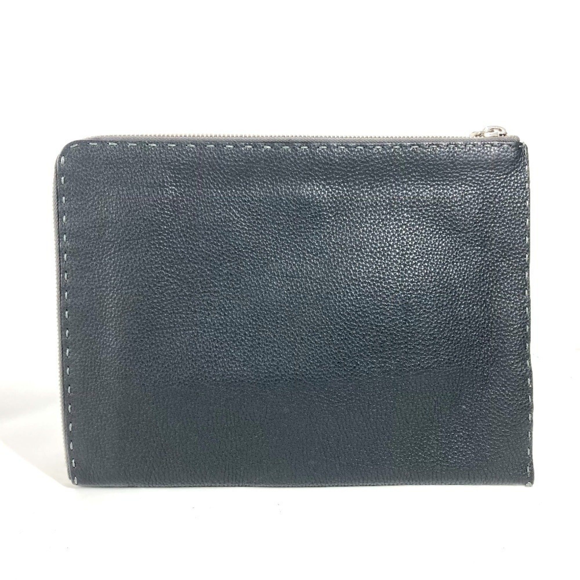 Fendi Selleria Black Blue Dark Gray Leather Clutch Bag Pouch (Pre-Owned)