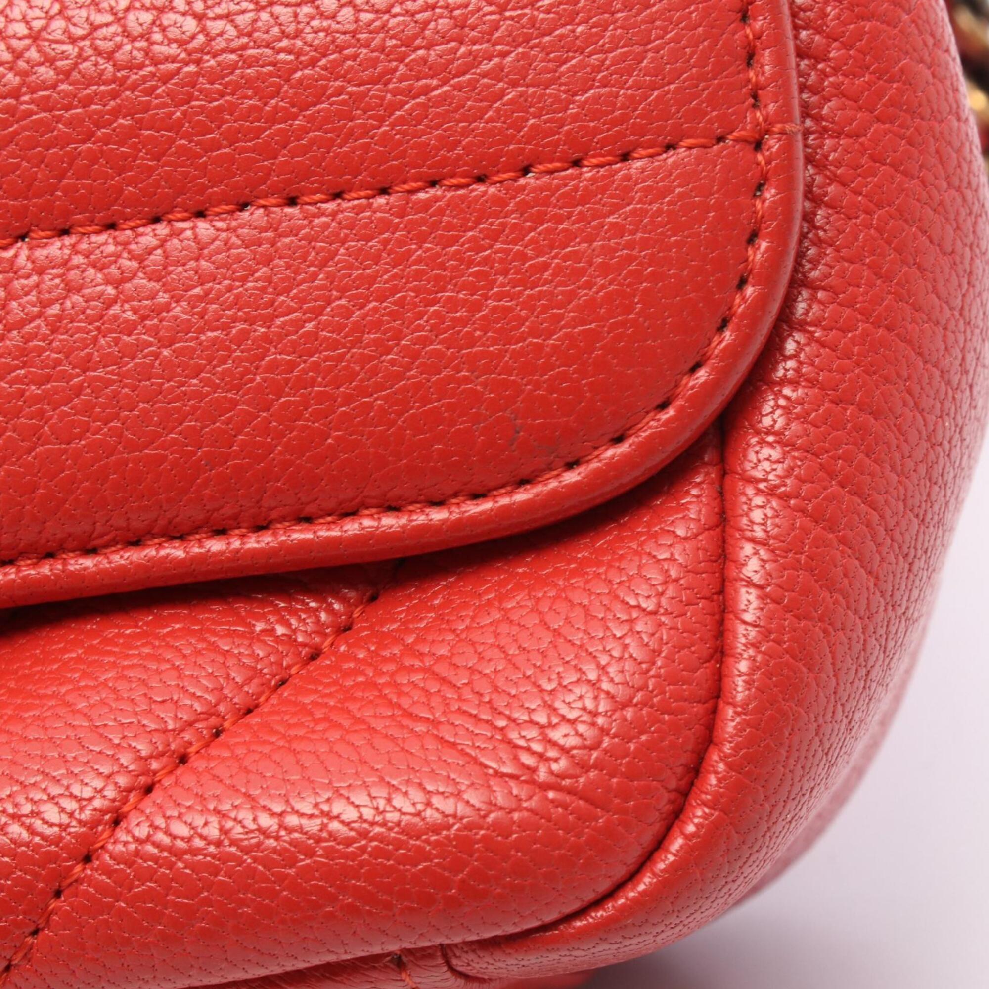 Chanel Red Color Leather Handbag Shoulder Bag (Pre-Owned)