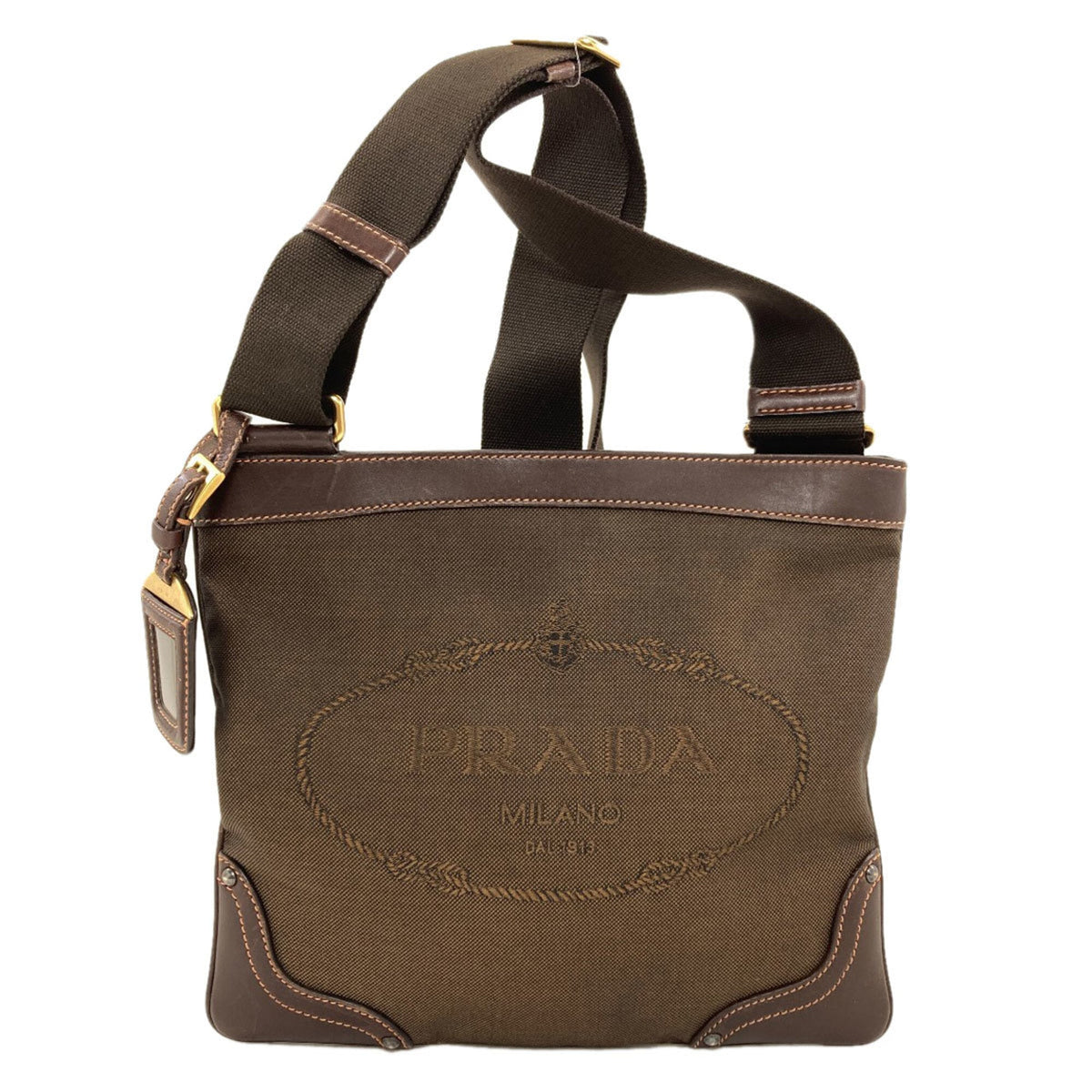 Prada Dark Brown Canvas Leather Shoulder Bag (Pre-Owned)