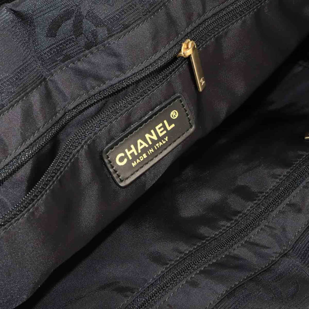 Chanel New Travel Line Black Nylon Jacquard Leather Handbag Tote Bag Weekend Bag (Pre-Owned)