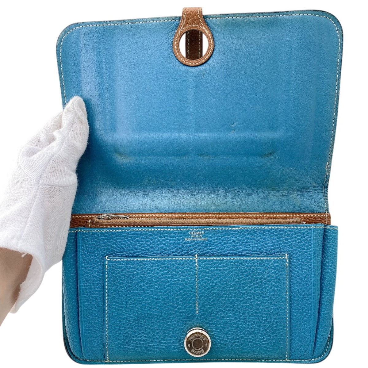 Hermes Bicolor Blue Brown Togo Leather (Pre-Owned)