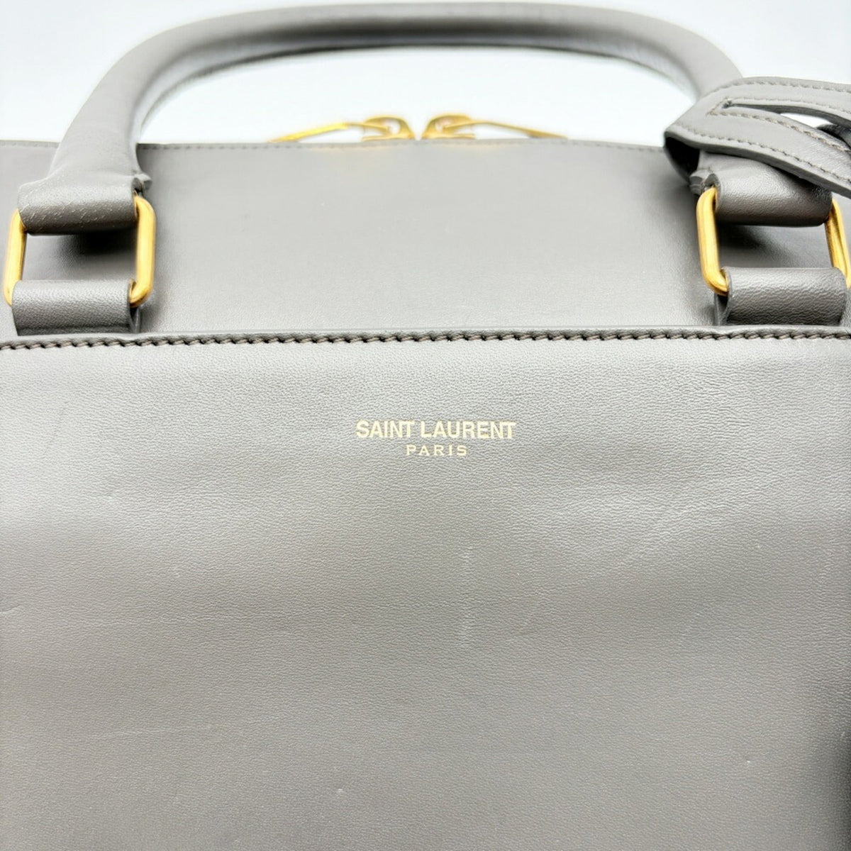Saint Laurent Gray Leather Suede Boston Bag Shoulder Bag (Pre-Owned)