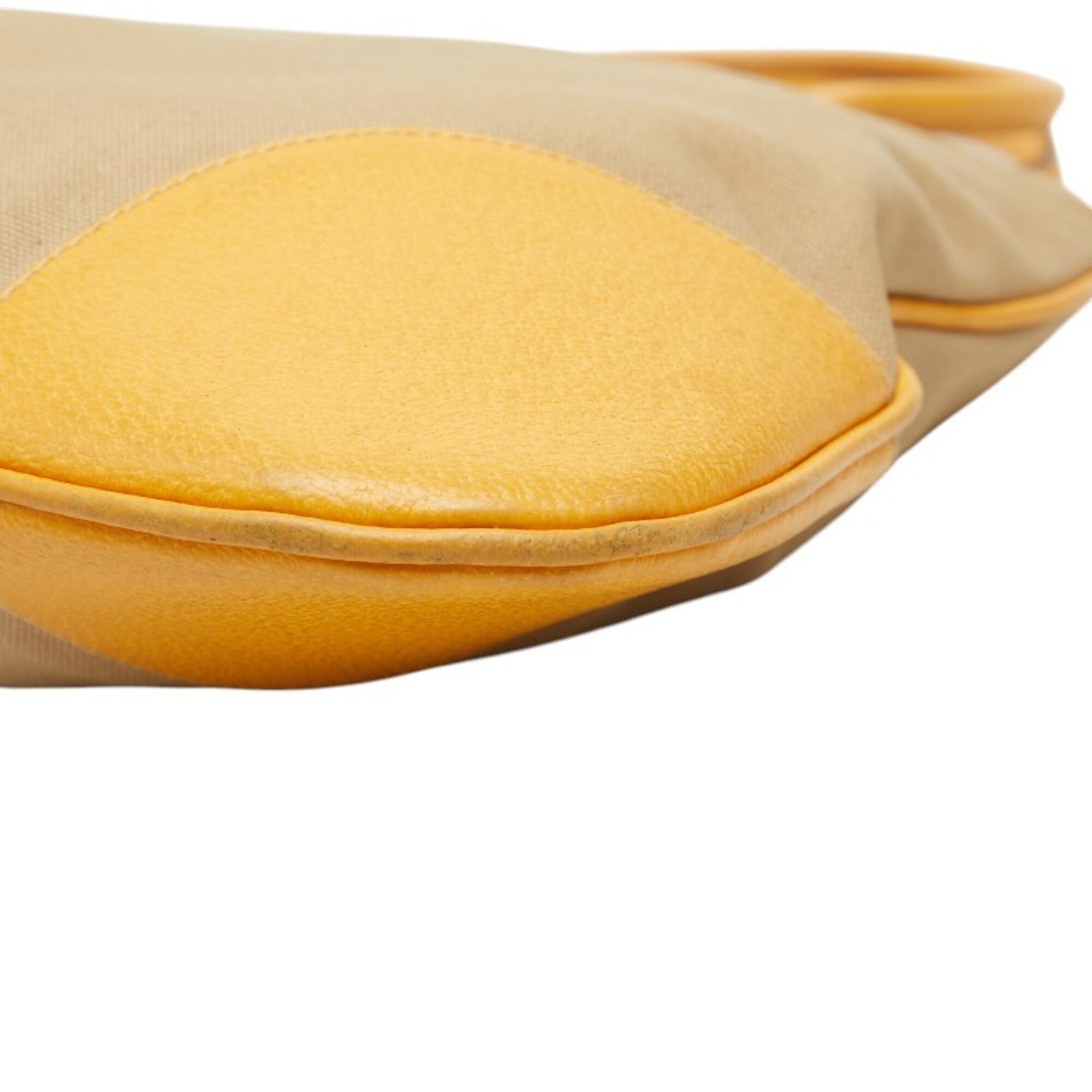 Prada Beige Yellow Canvas Leather Shoulder Bag Tote Bag (Pre-Owned)