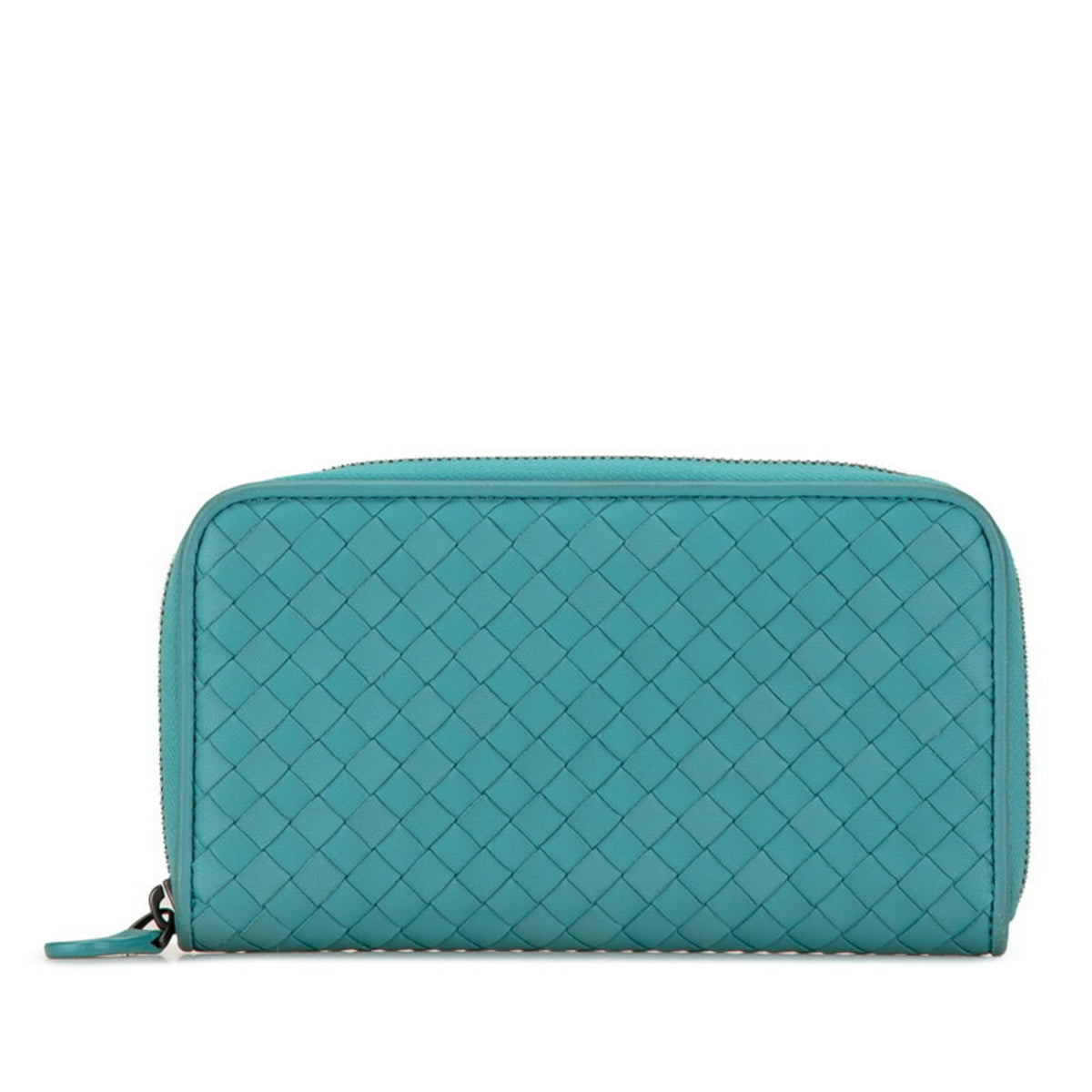 Bottega Veneta Green Light Blue Leather Long Wallet (Bi-Fold) (Pre-Owned)