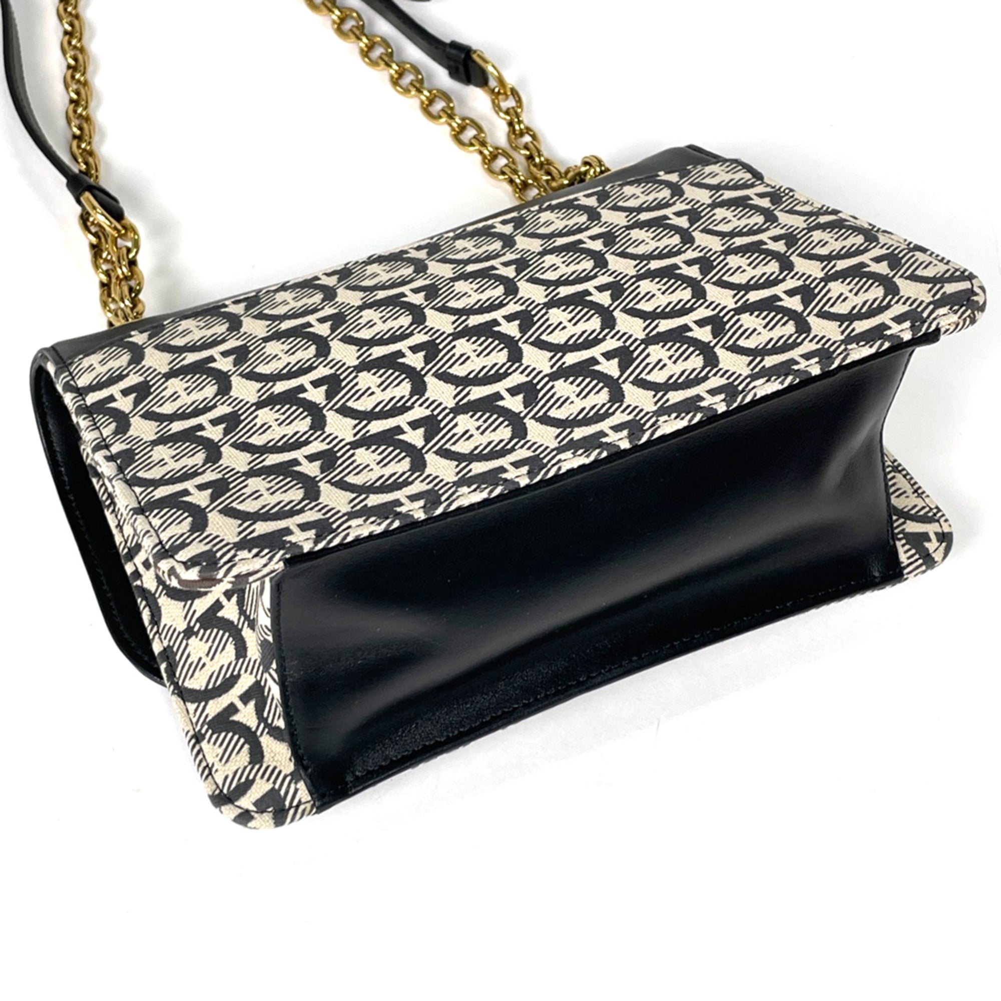 Salvatore Ferragamo Black Ivory Canvas Leather Shoulder Bag (Pre-Owned)