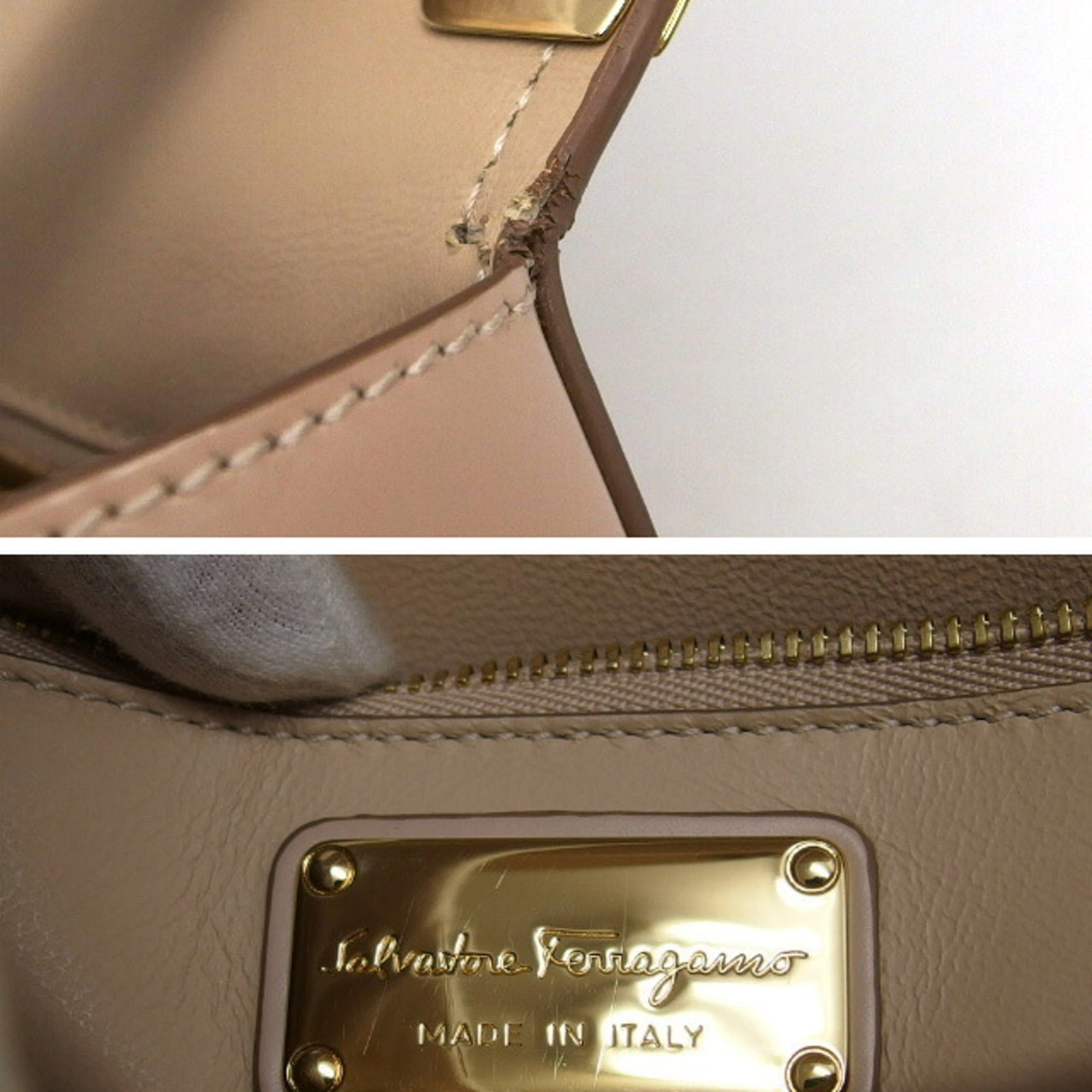 Salvatore Ferragamo Pink Beige Leather Clutch Bag Shoulder Bag (Pre-Owned)