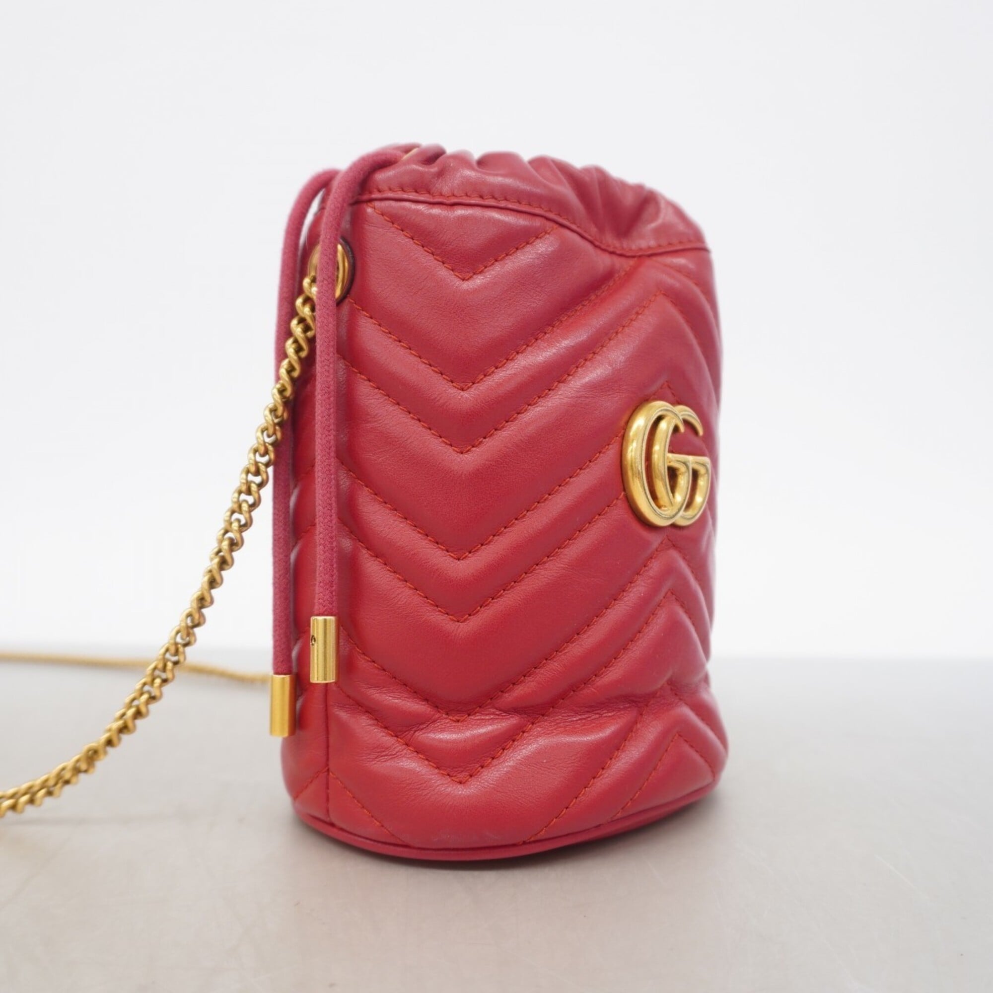 Gucci Red Color Leather Shoulder Bag (Pre-Owned)