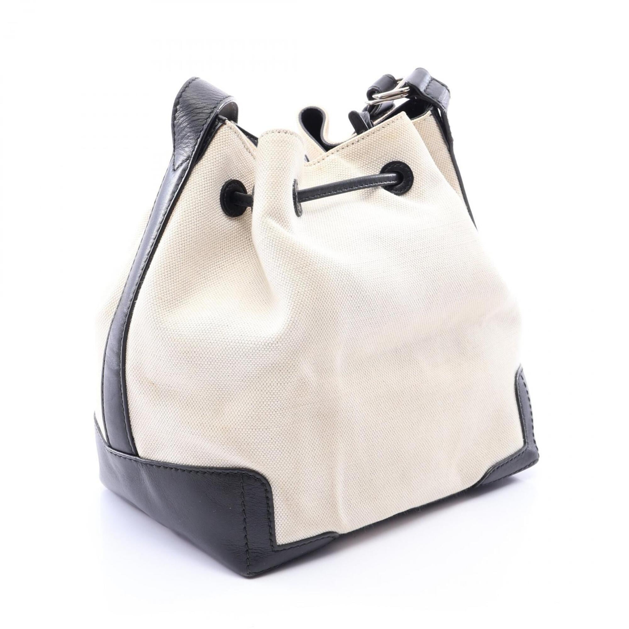 Balenciaga Black Ivory Navy Canvas Leather Handbag Pouch Shoulder Bag (Pre-Owned)