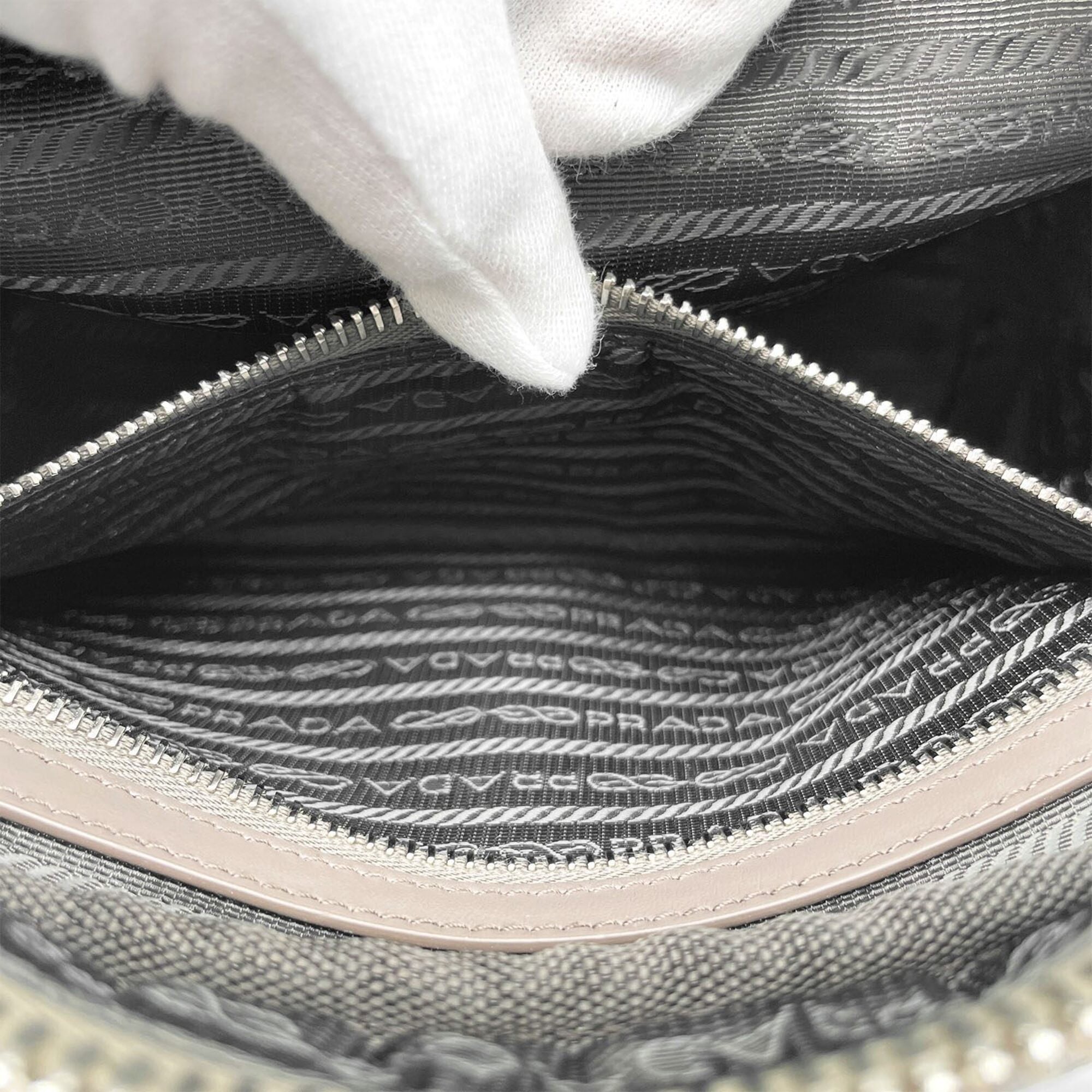 Prada Beige Leather Canvas Shoulder Bag Sling Bag (Pre-Owned)