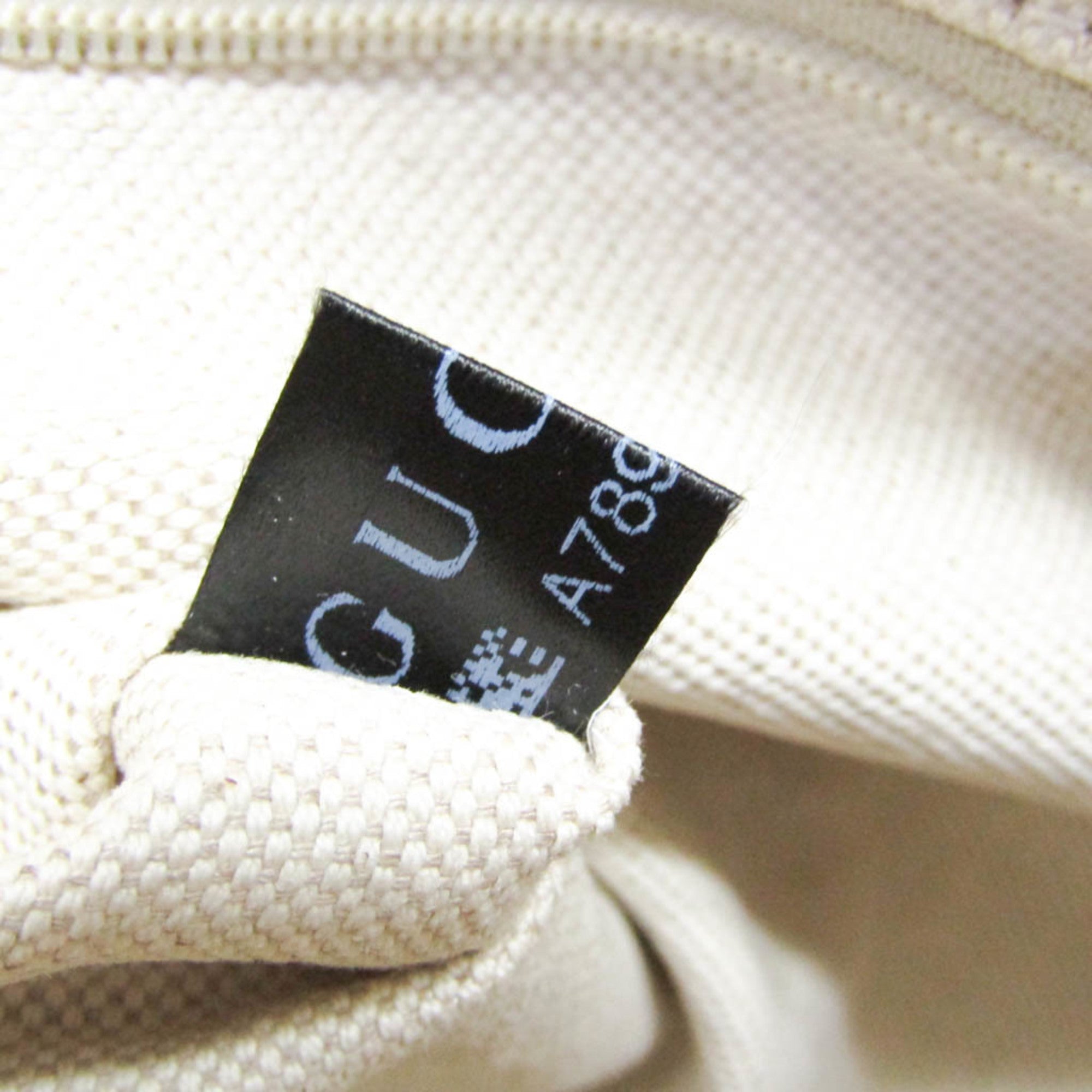 Gucci Beige Brown Cream Leather Canvas Handbag (Pre-Owned)