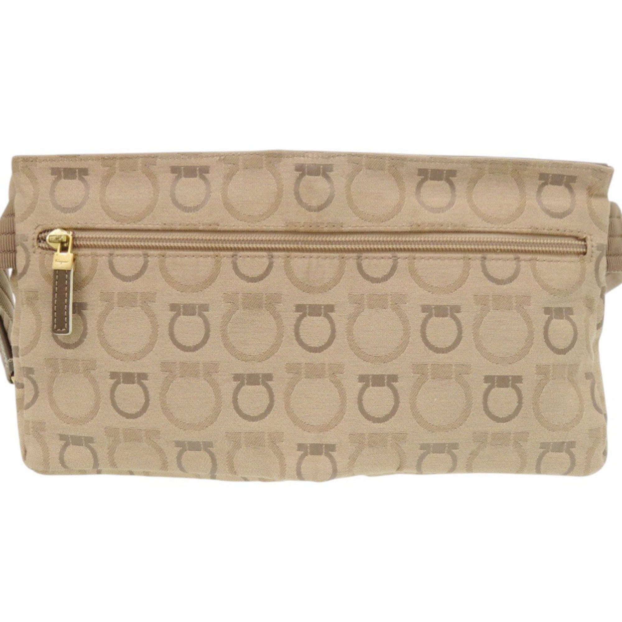 Salvatore Ferragamo Gancini Beige Canvas Sling Bag (Pre-Owned)