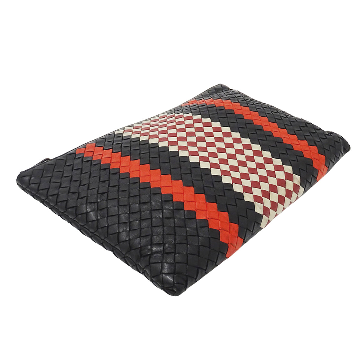 Bottega Veneta Black Red Color Leather Clutch Bag Handbag (Pre-Owned)