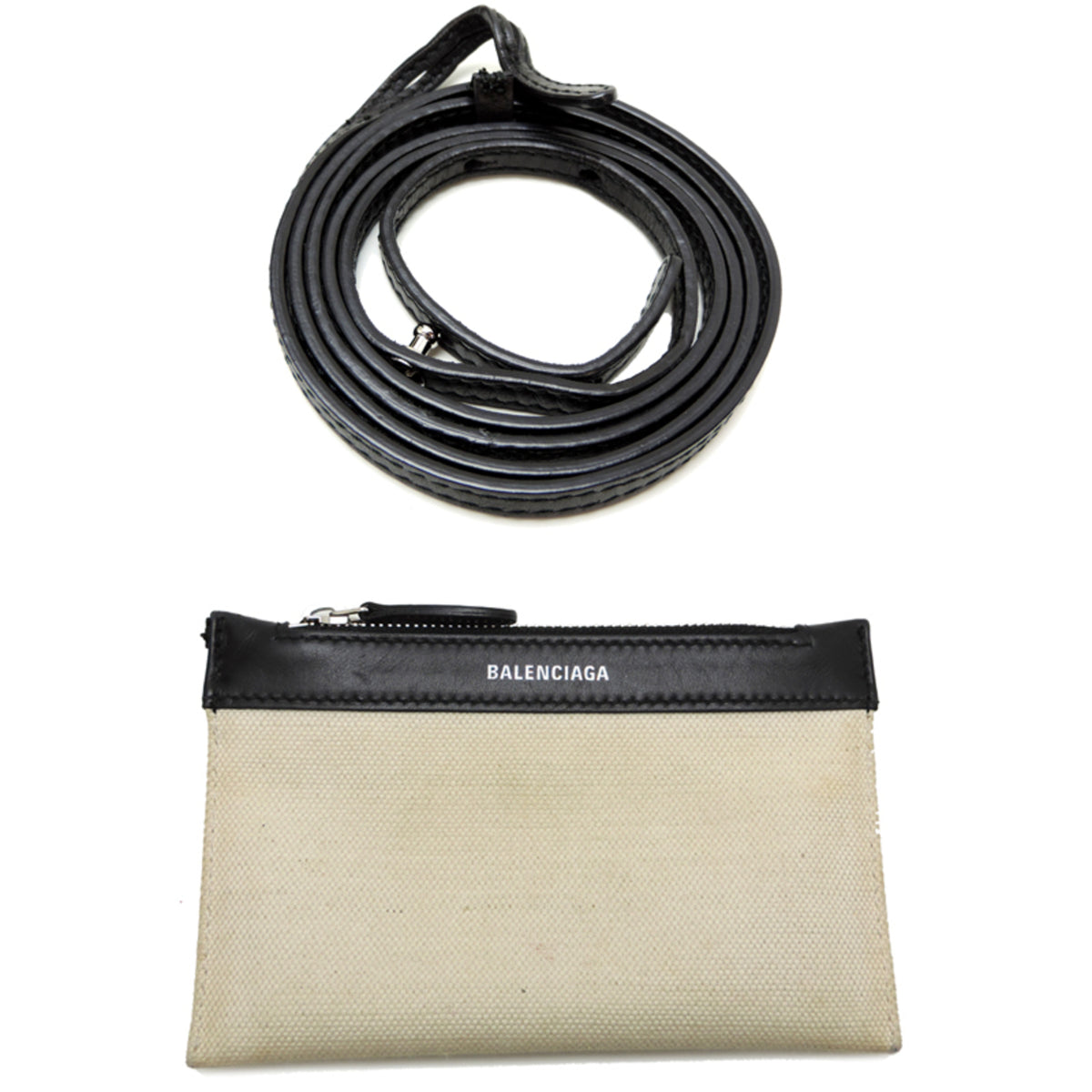 Balenciaga Black White Canvas Leather Handbag Pouch (Pre-Owned)