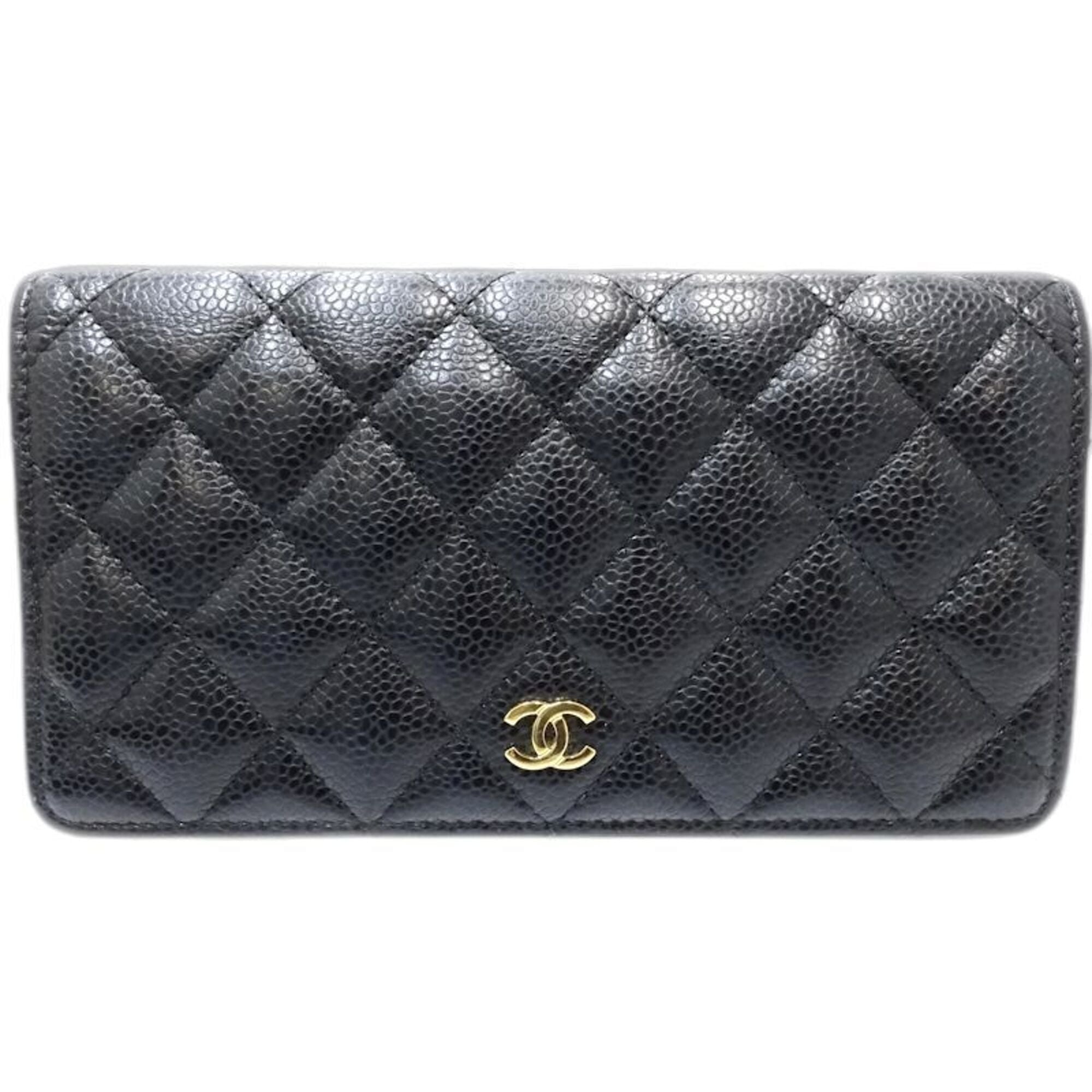 Chanel Black Grained Calfskin Long Wallet (Bi-Fold) (Pre-Owned)