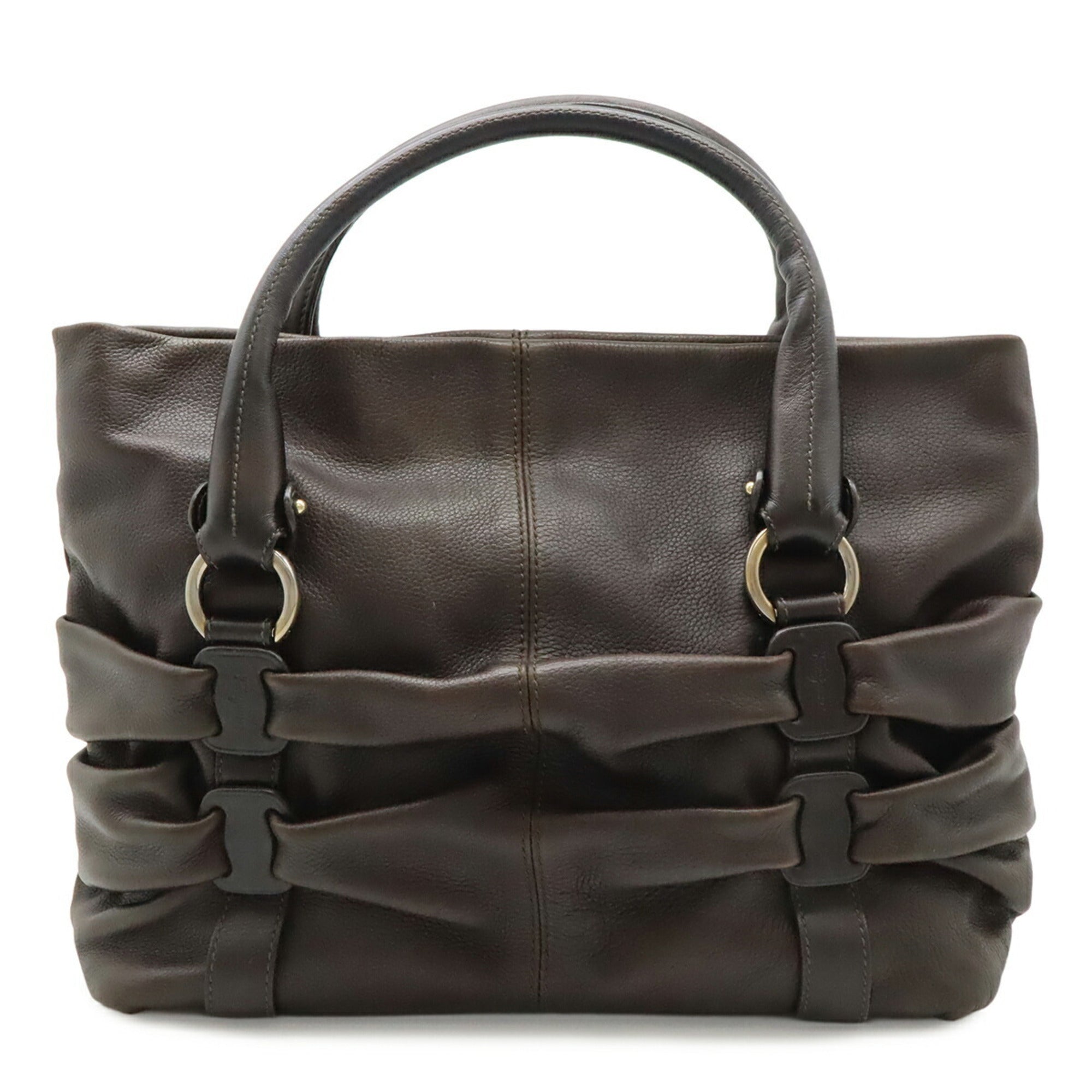 Salvatore Ferragamo Dark Brown Leather Handbag Tote Bag (Pre-Owned)