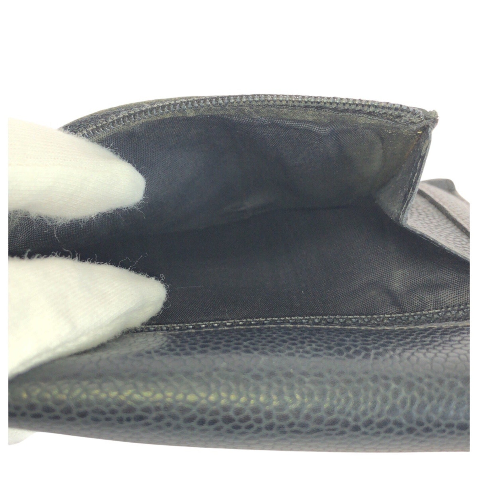 Chanel Black Grained Calfskin Wallet (Tri-Fold) (Pre-Owned)