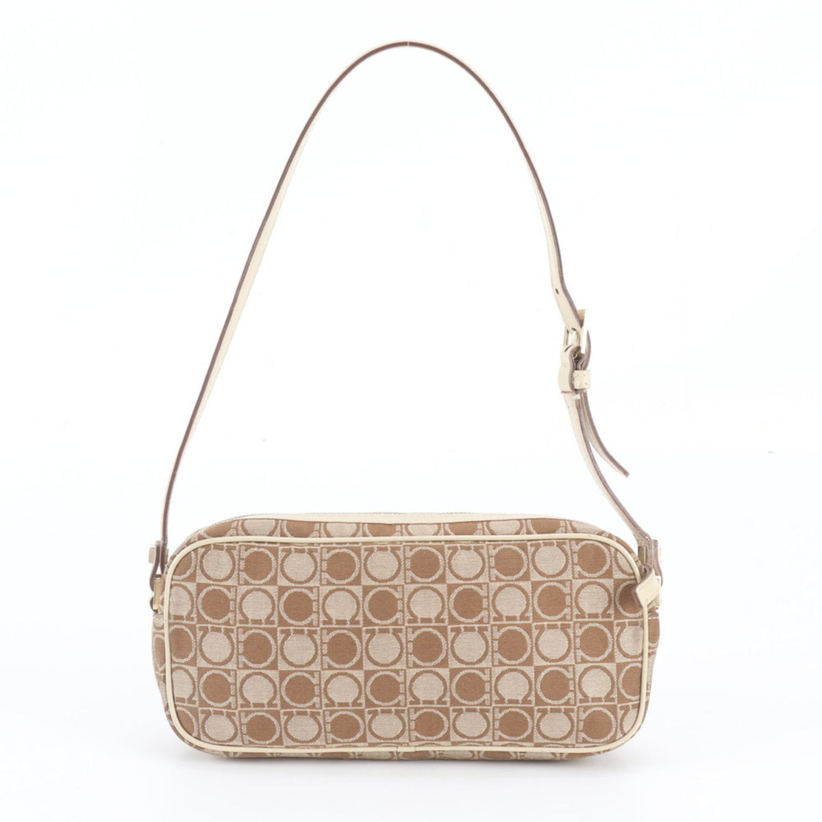 Salvatore Ferragamo Beige Brown Leather Canvas Handbag Shoulder Bag (Pre-Owned)