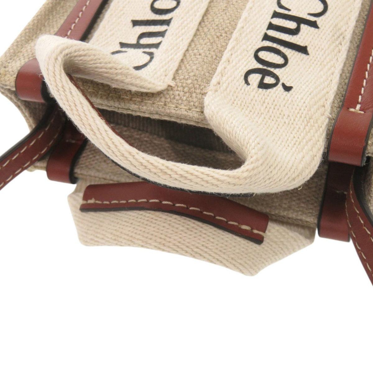 Chloé Beige Brown Leather Canvas Shoulder Bag (Pre-Owned)