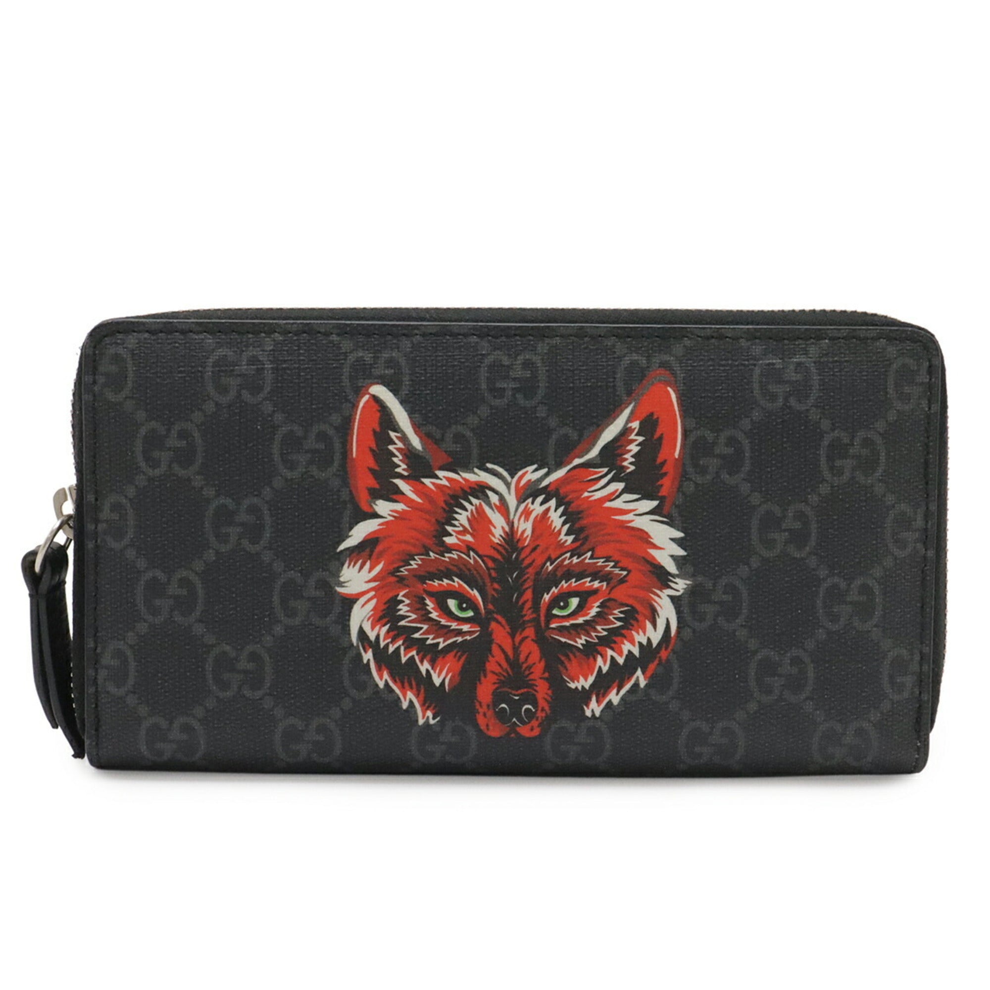Gucci Black Dark Gray Red Color Gg Supreme Canvas Leather Long Wallet (Bi-Fold) (Pre-Owned)