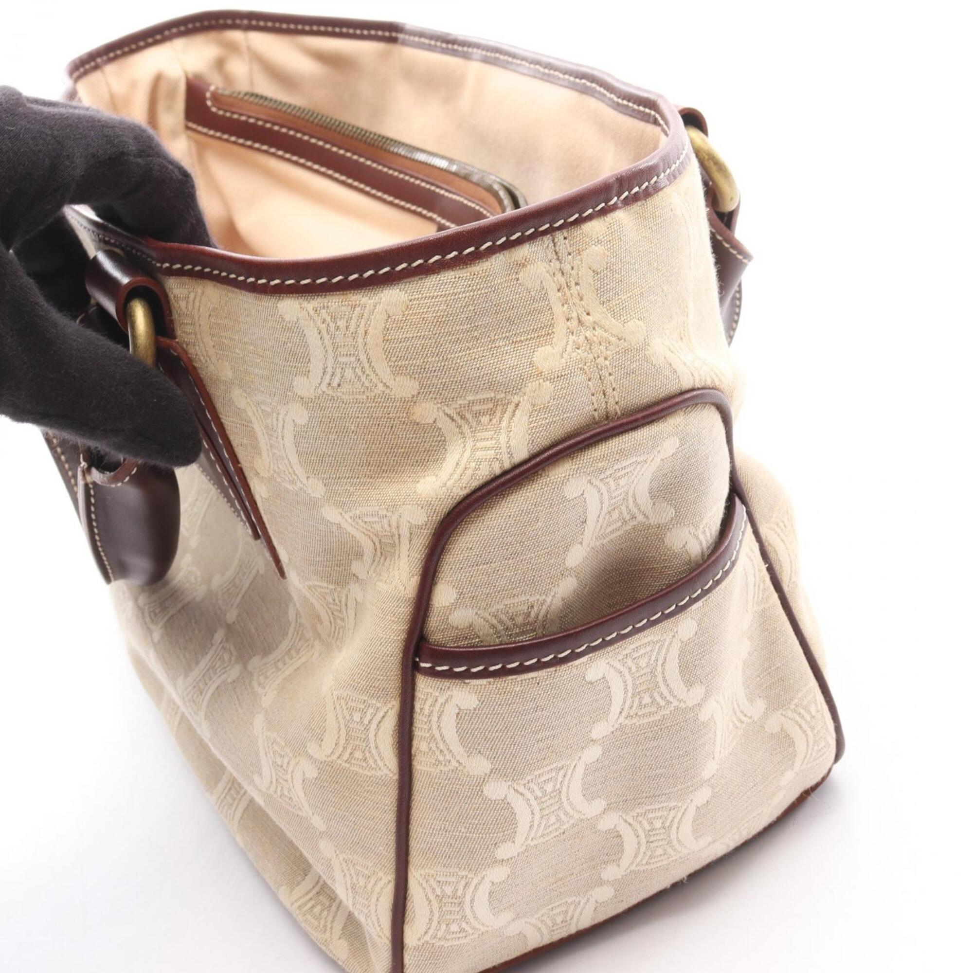 Celine Beige Brown Canvas Leather Handbag (Pre-Owned)
